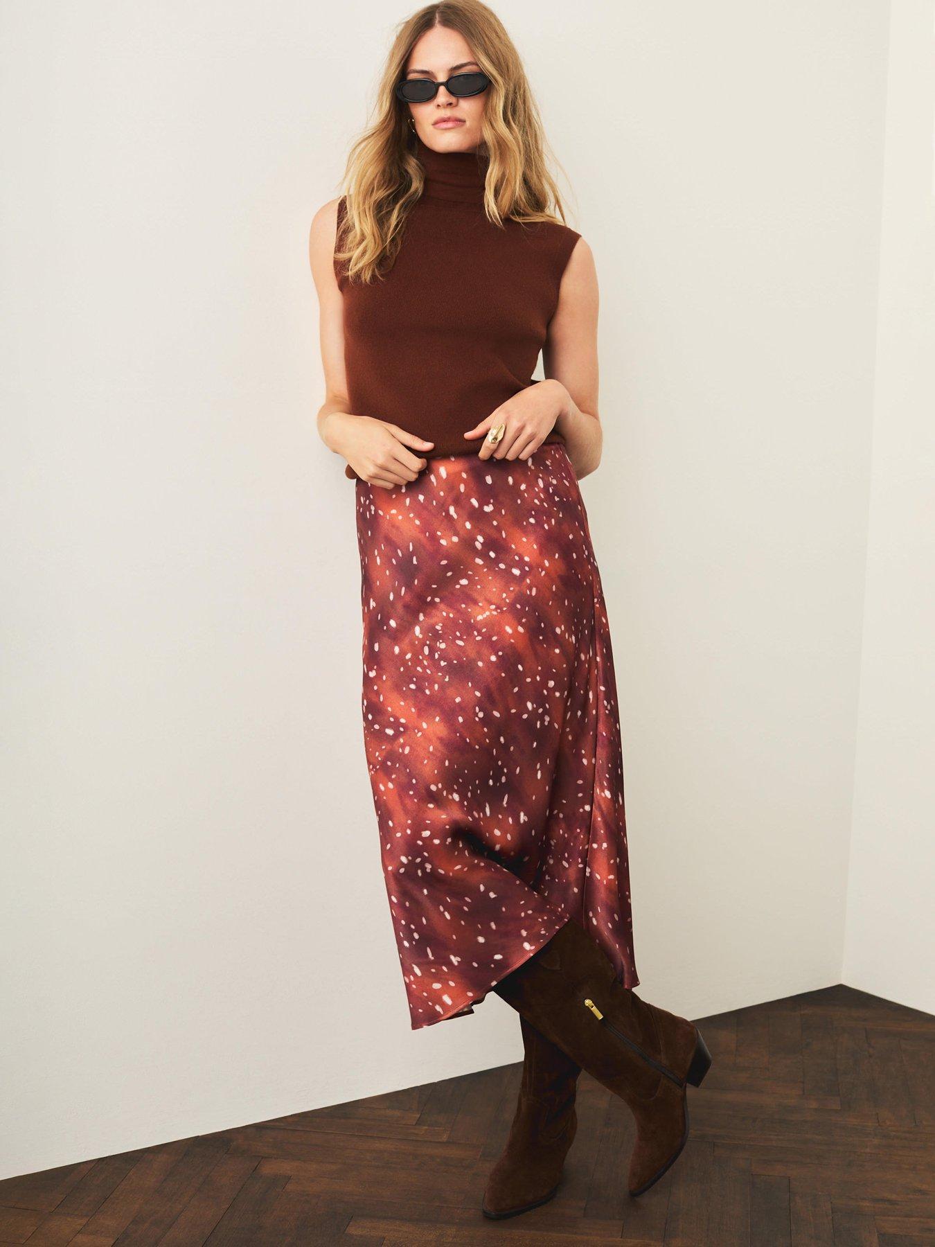 Mint Velvet Animal Print Satin Slip Skirt