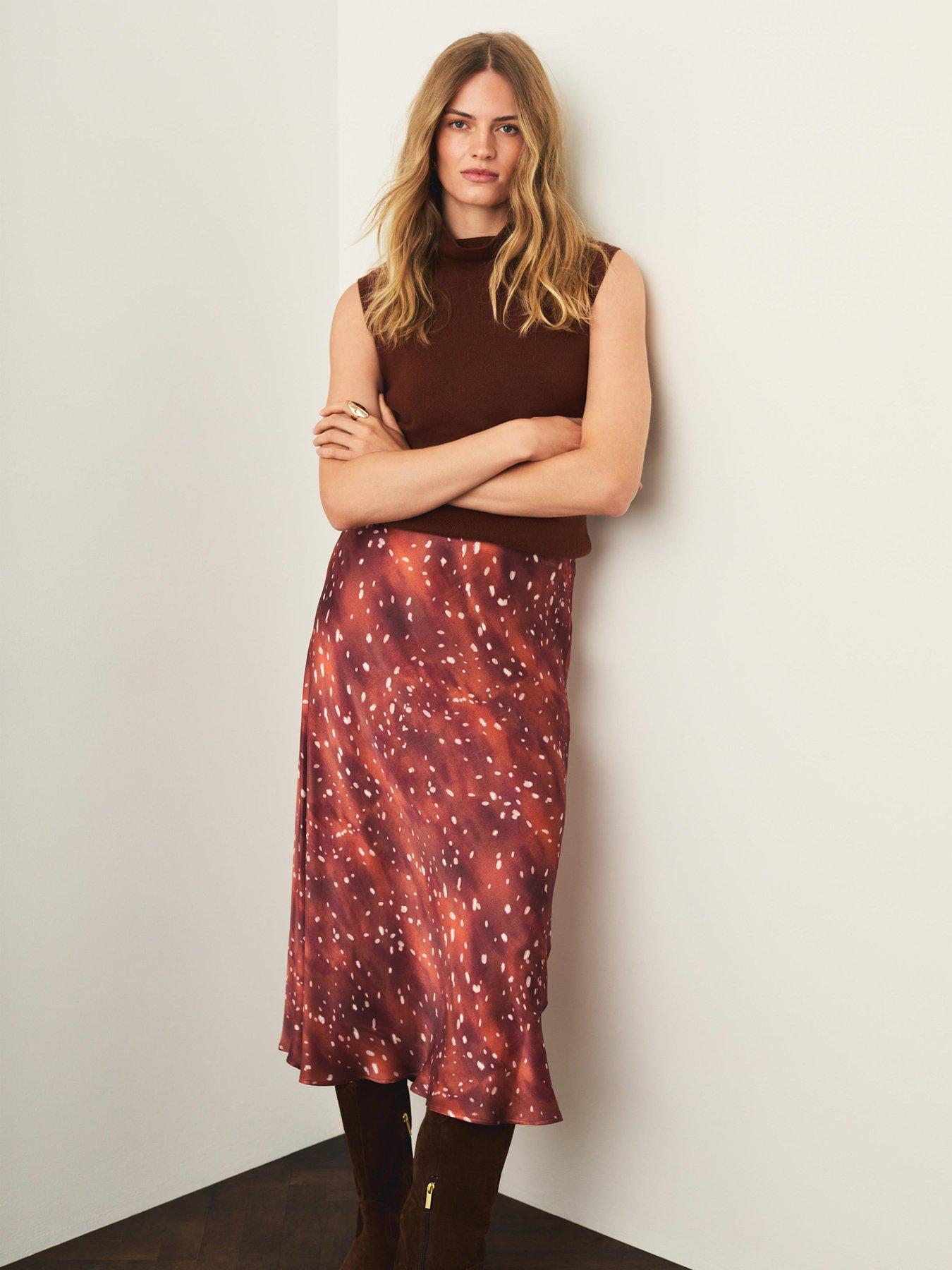 Image 2 of 6 of Mint Velvet Animal Print Satin Slip Skirt - Brown