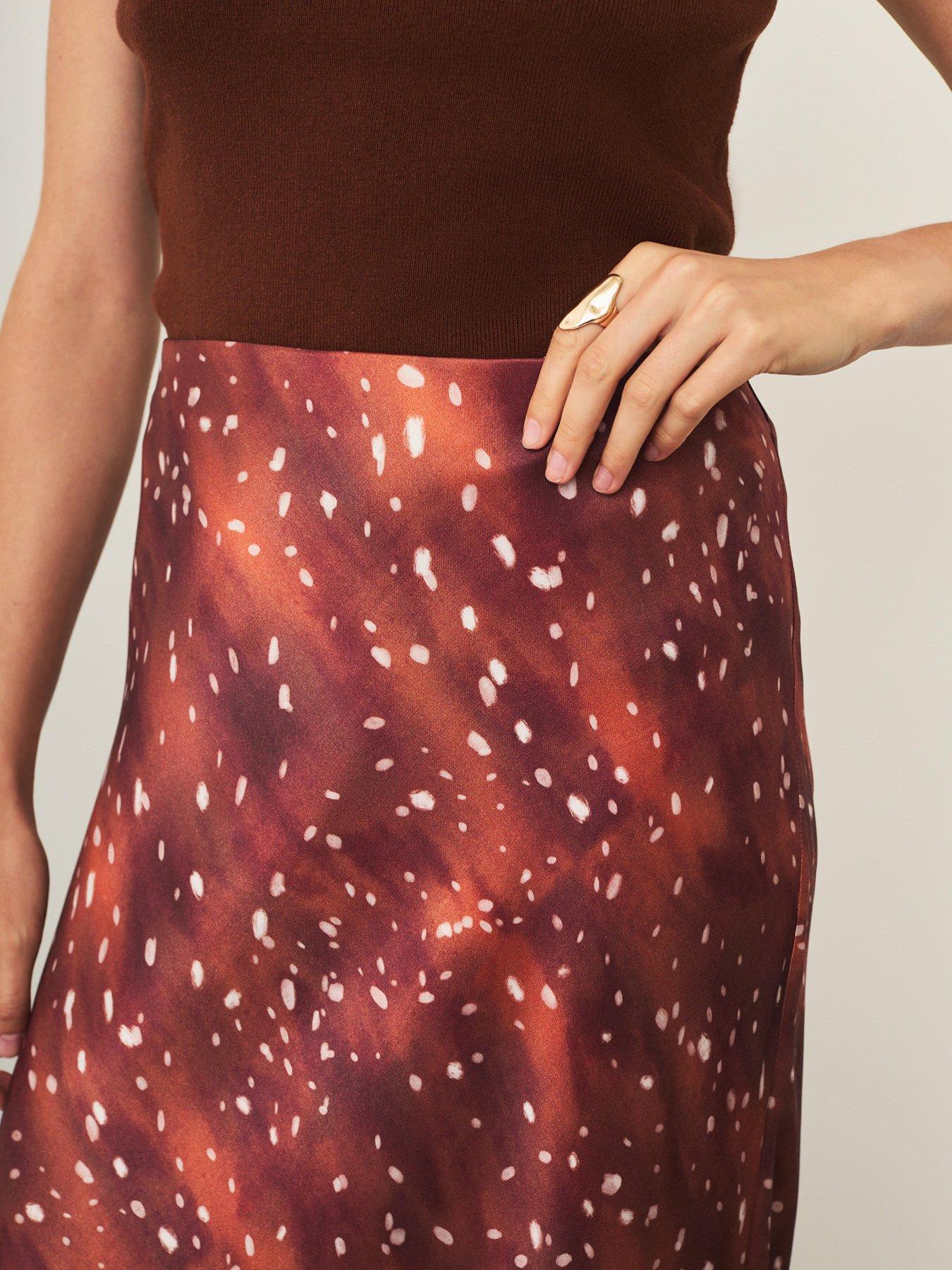 Image 3 of 6 of Mint Velvet Animal Print Satin Slip Skirt - Brown
