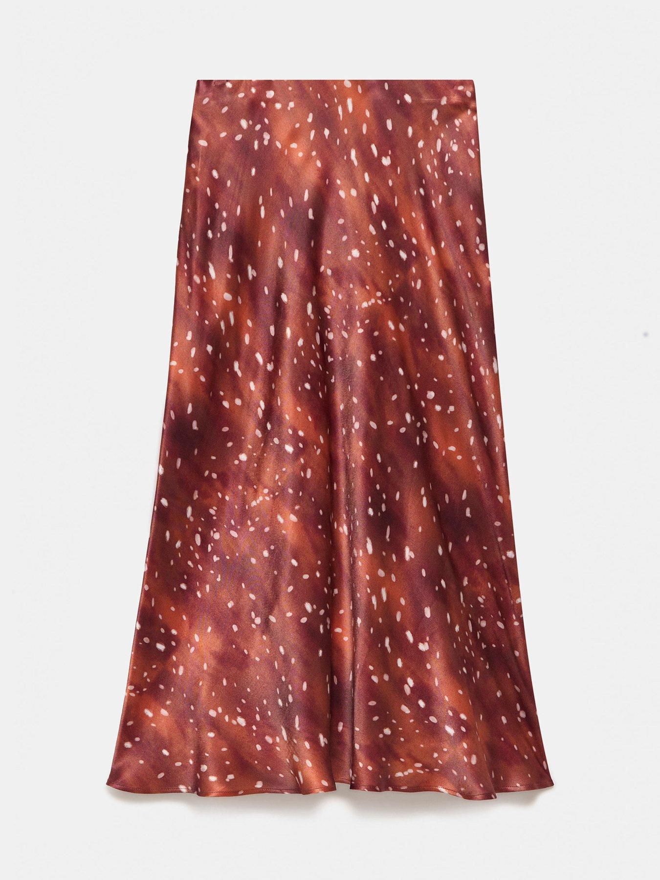 Image 5 of 6 of Mint Velvet Animal Print Satin Slip Skirt - Brown