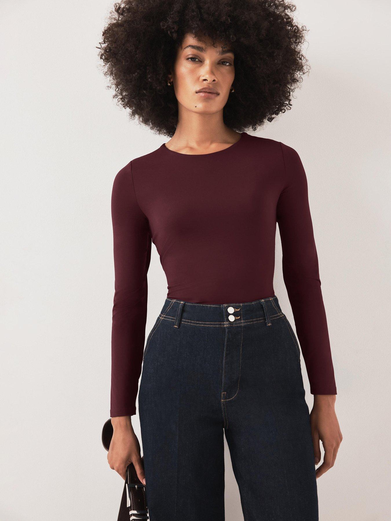 Image 1 of 6 of Mint Velvet Crew Neck Long Sleeve Layering Top - Red