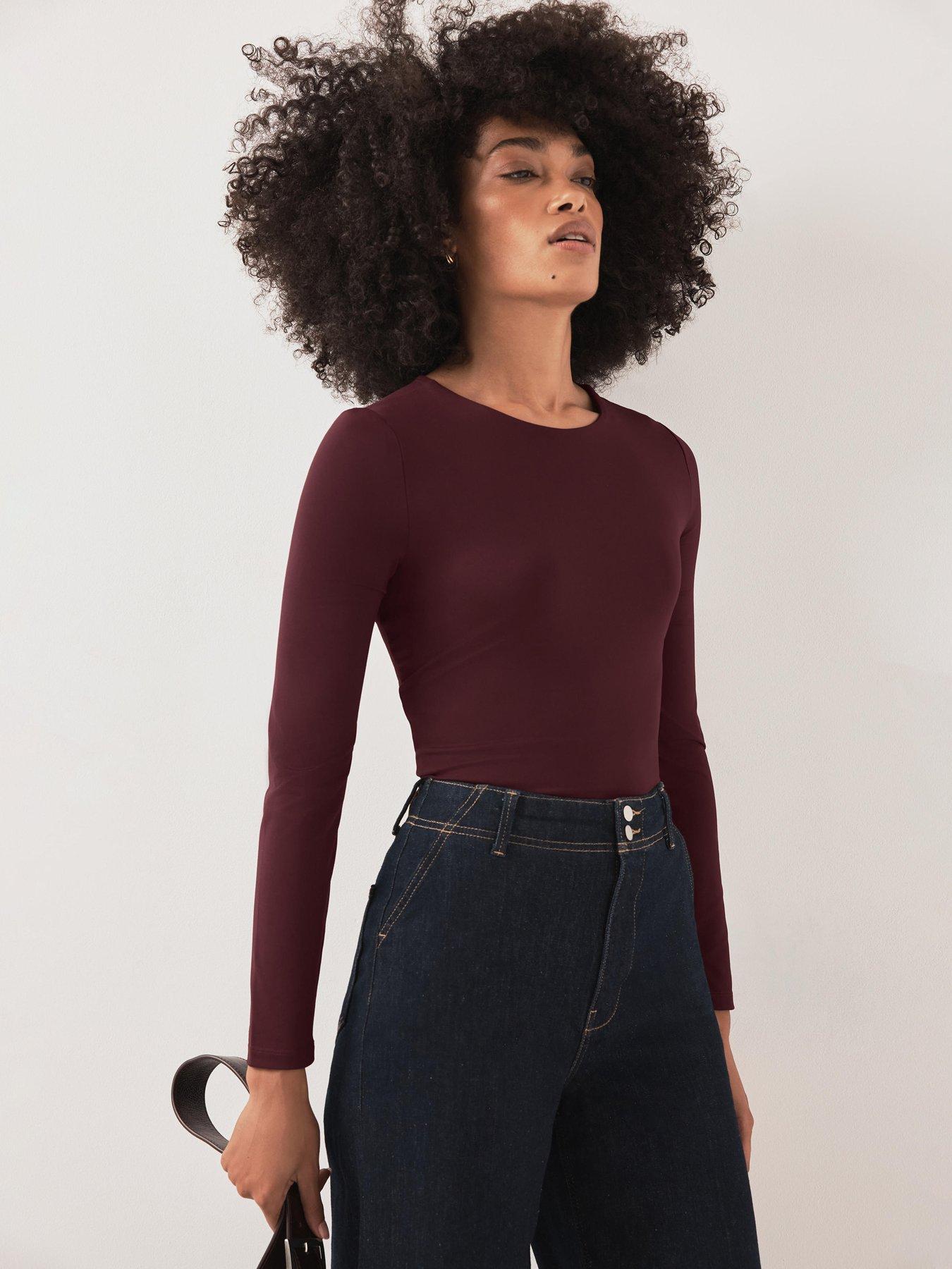 Image 2 of 6 of Mint Velvet Crew Neck Long Sleeve Layering Top - Red