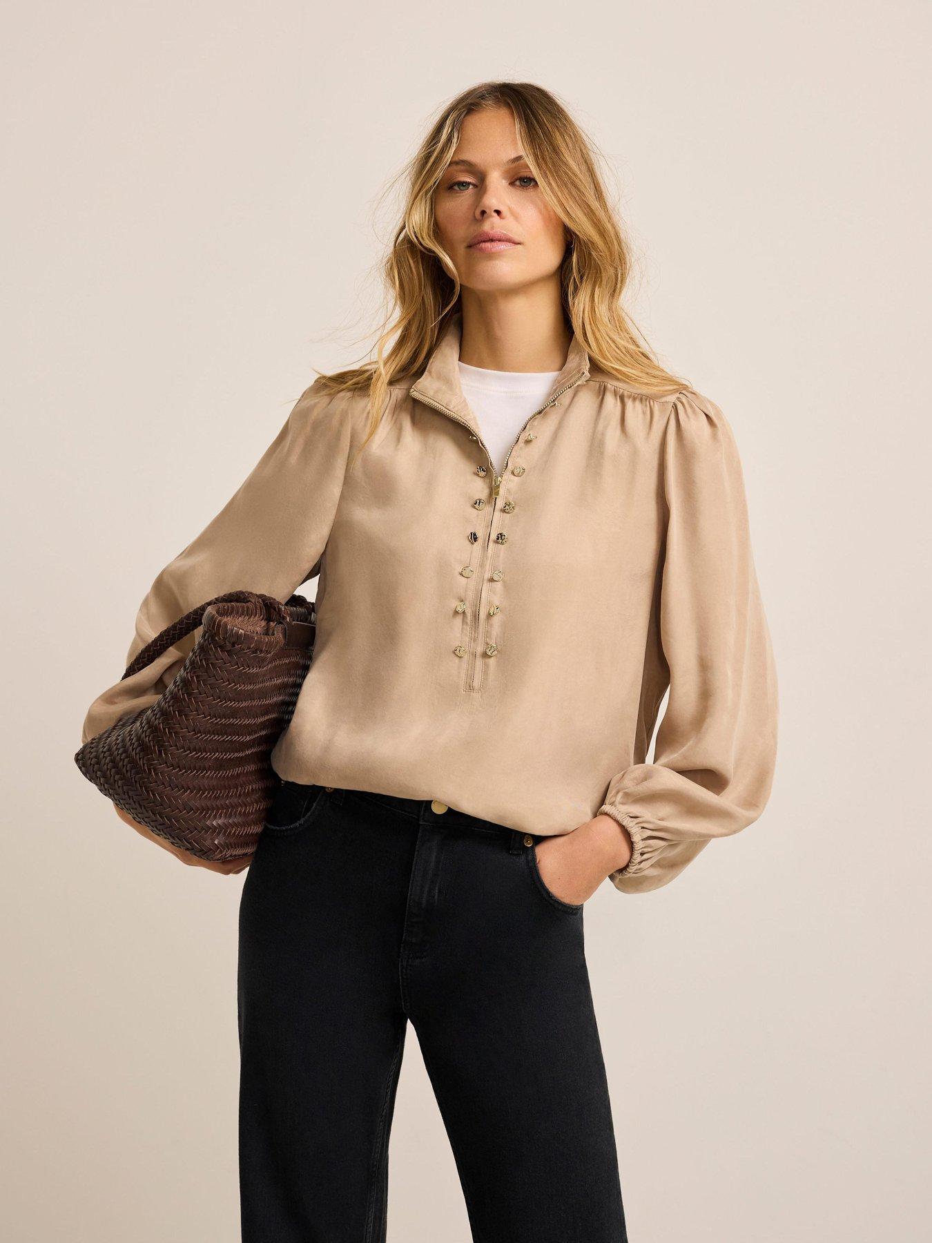 Mint Velvet Neutral Cupro Bomber Blouse