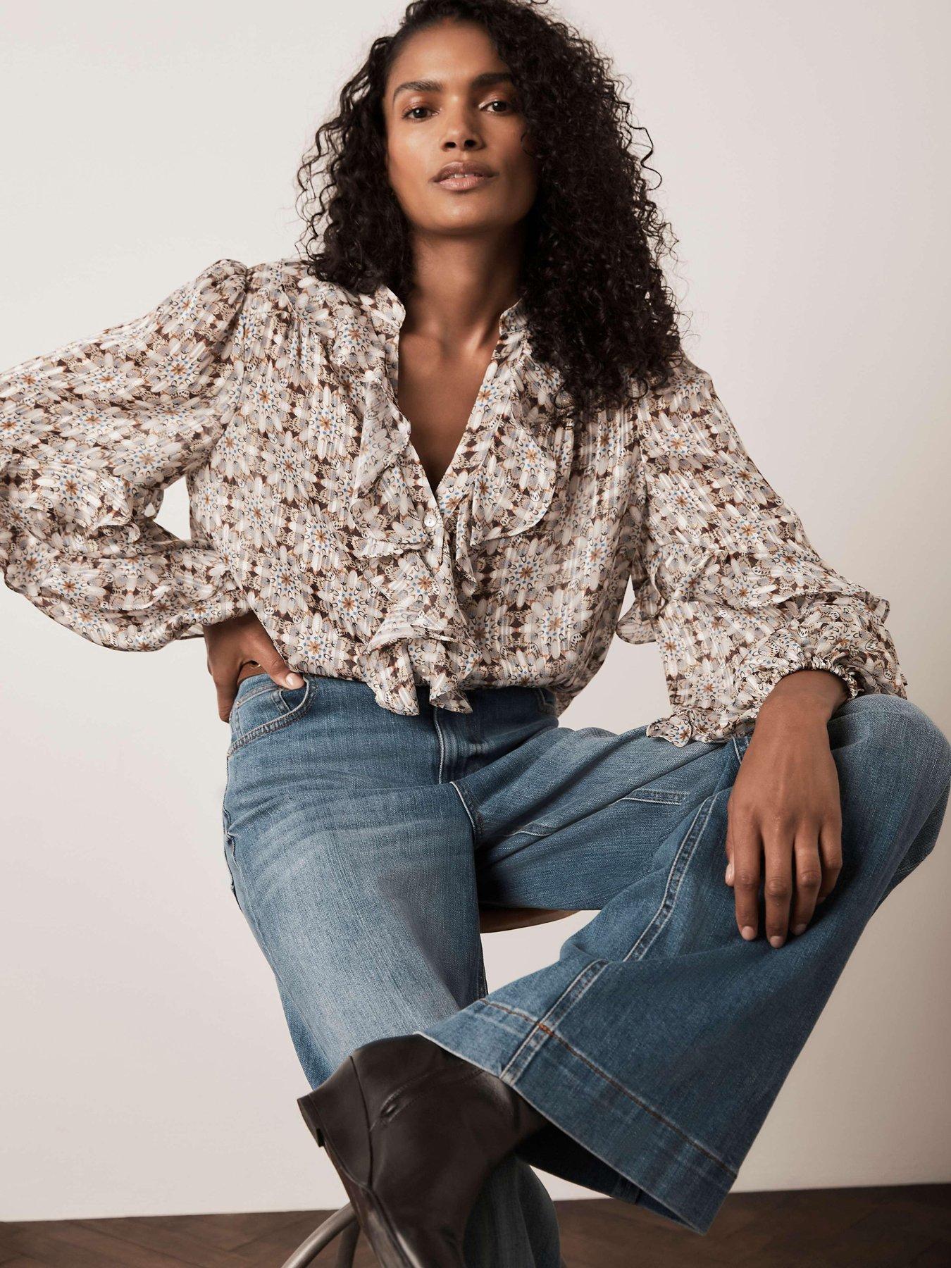 Image 3 of 6 of Mint Velvet Geo Print Ruffle Detail Blouse - Cream