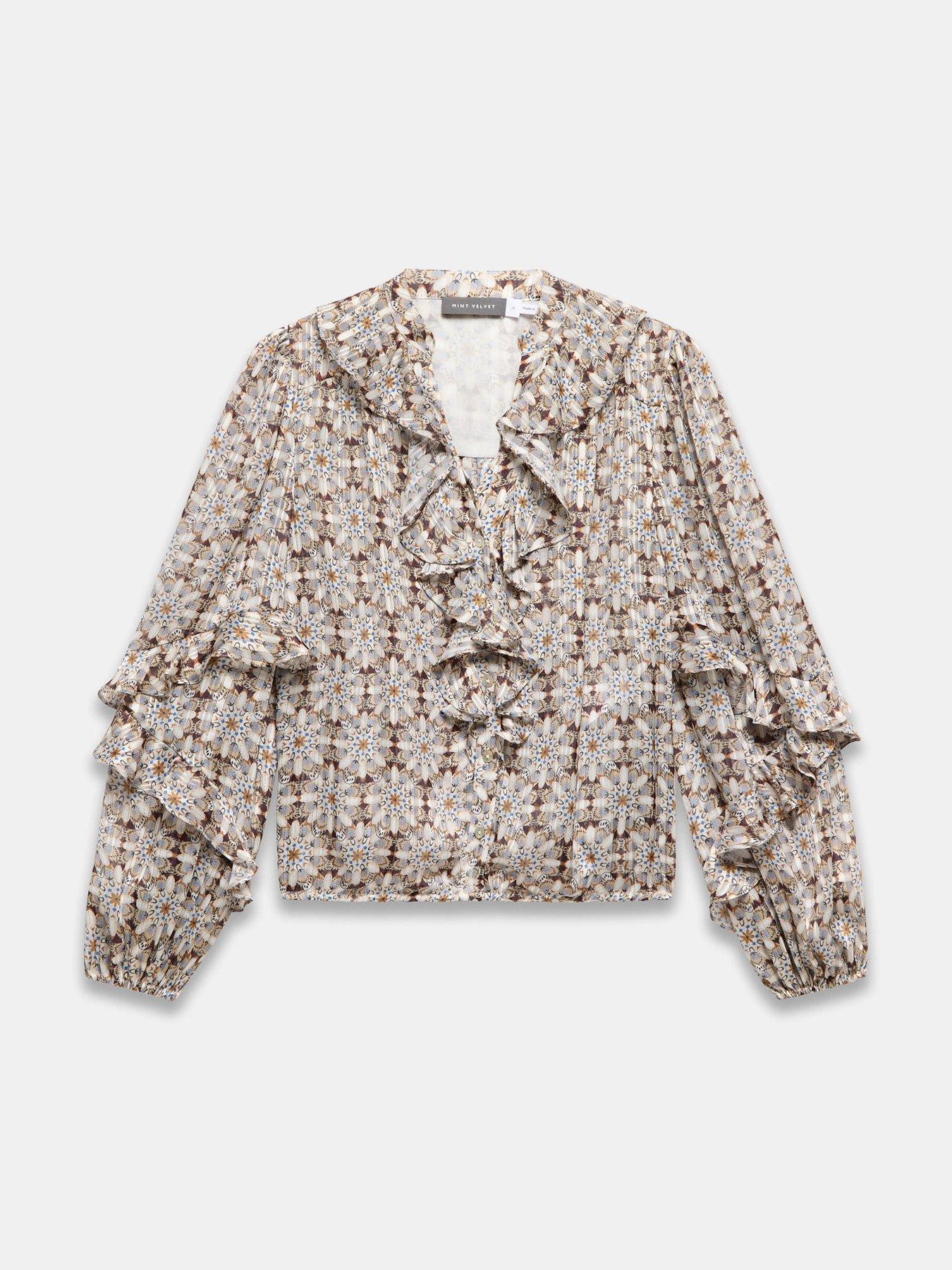 Image 5 of 6 of Mint Velvet Geo Print Ruffle Detail Blouse - Cream