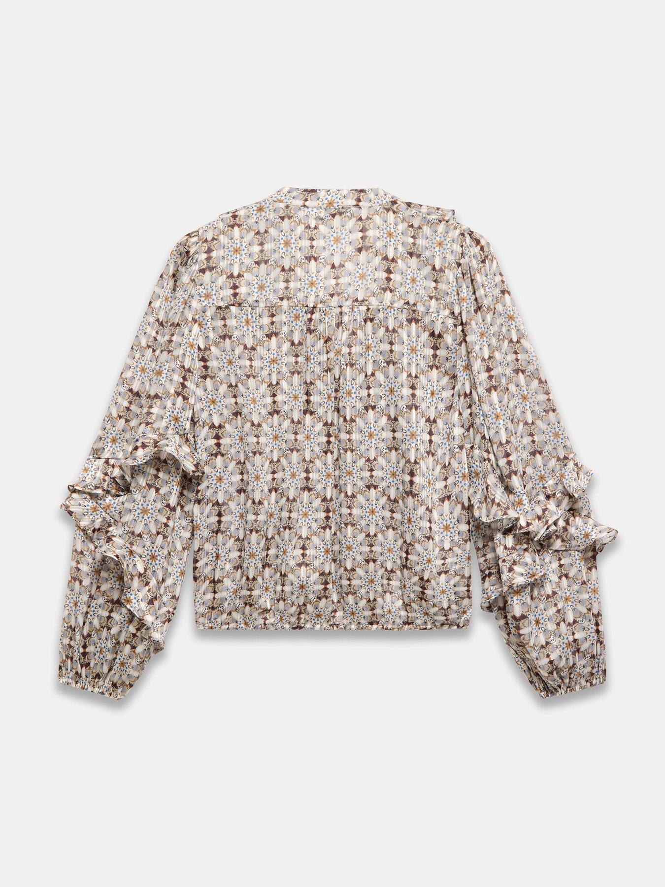 Image 6 of 6 of Mint Velvet Geo Print Ruffle Detail Blouse - Cream