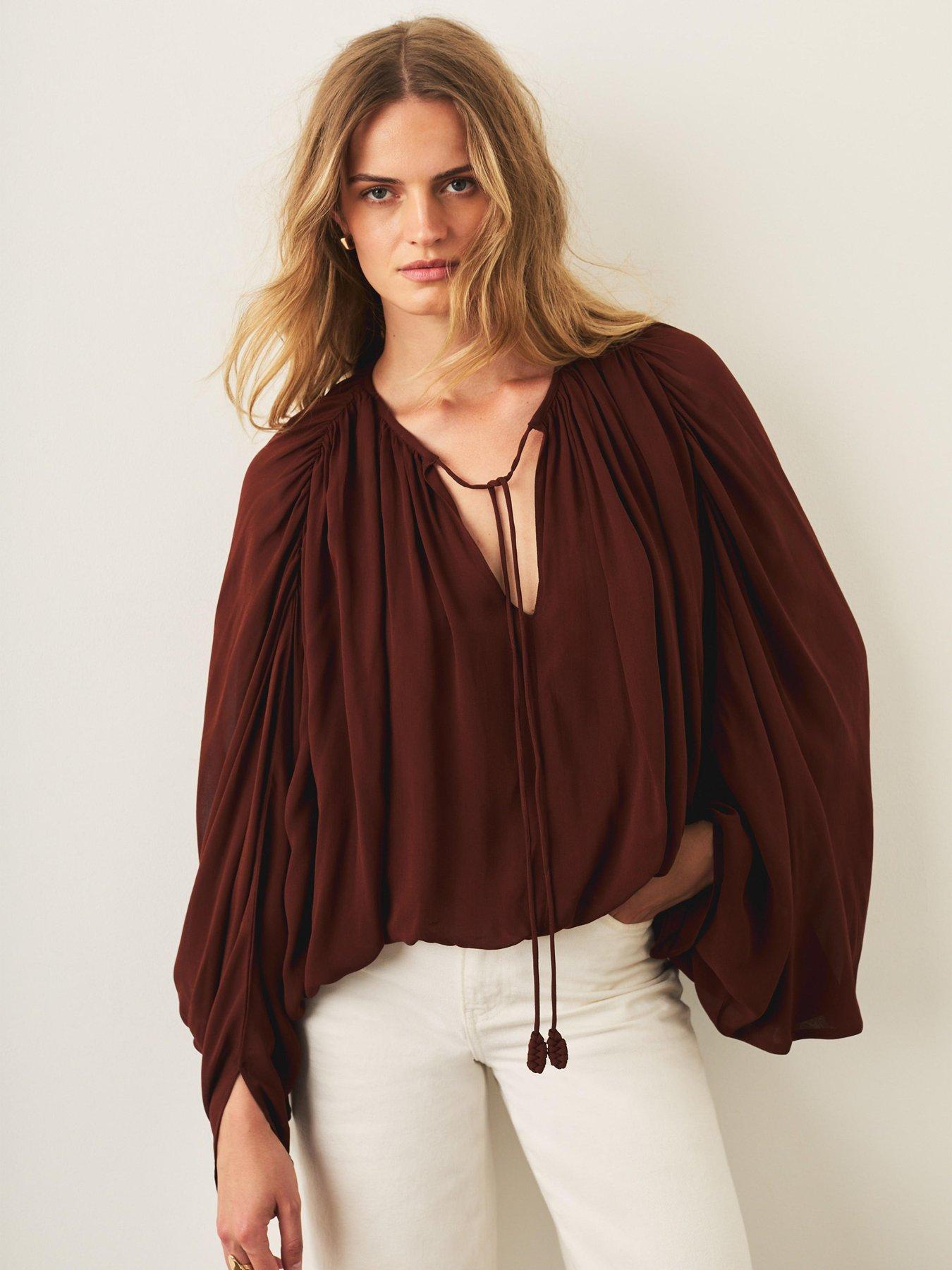 Mint Velvet Balloon Hem Blouse - Brown