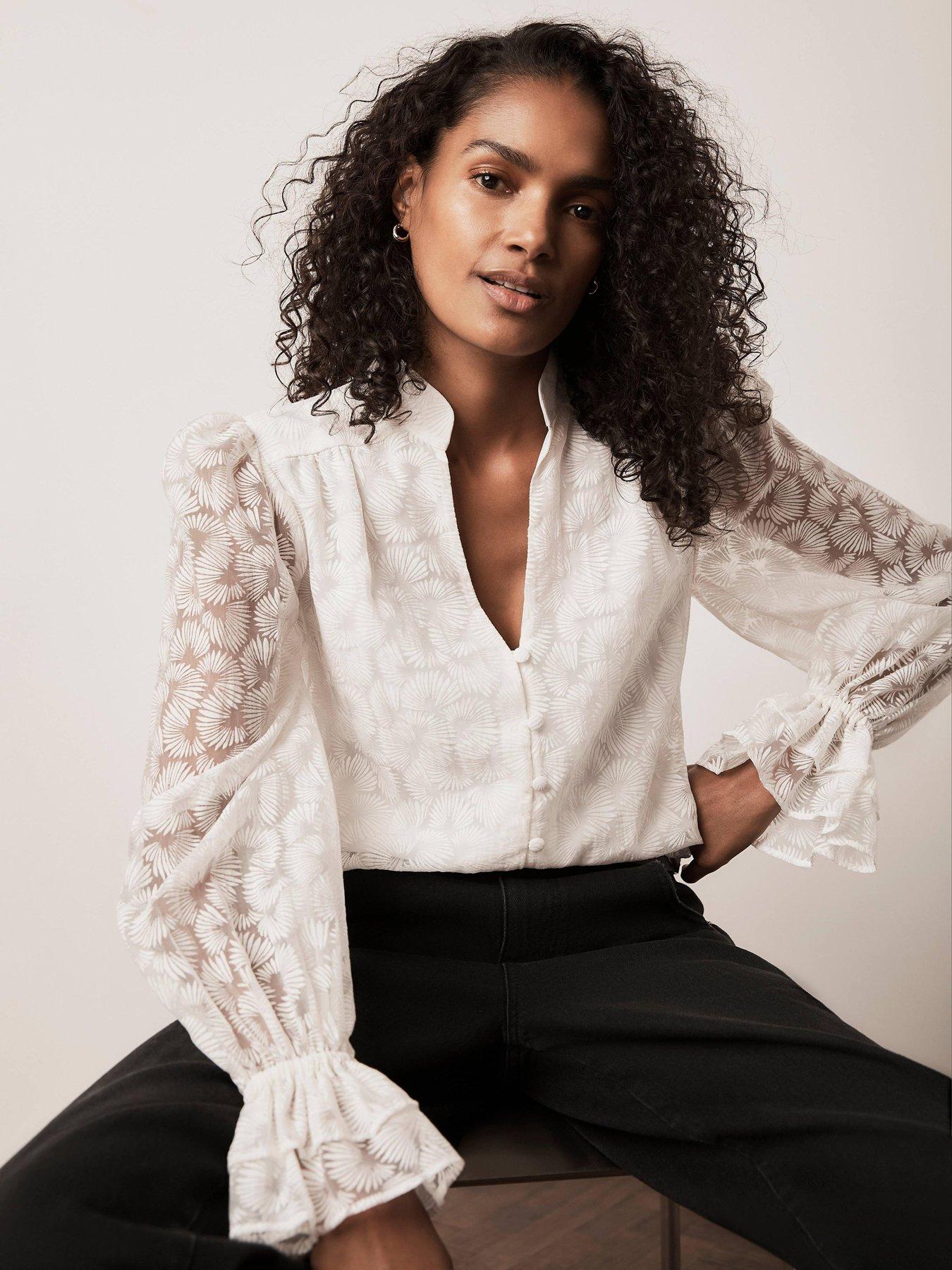 Mint Velvet Ivory Feather Burnout Shirt - White