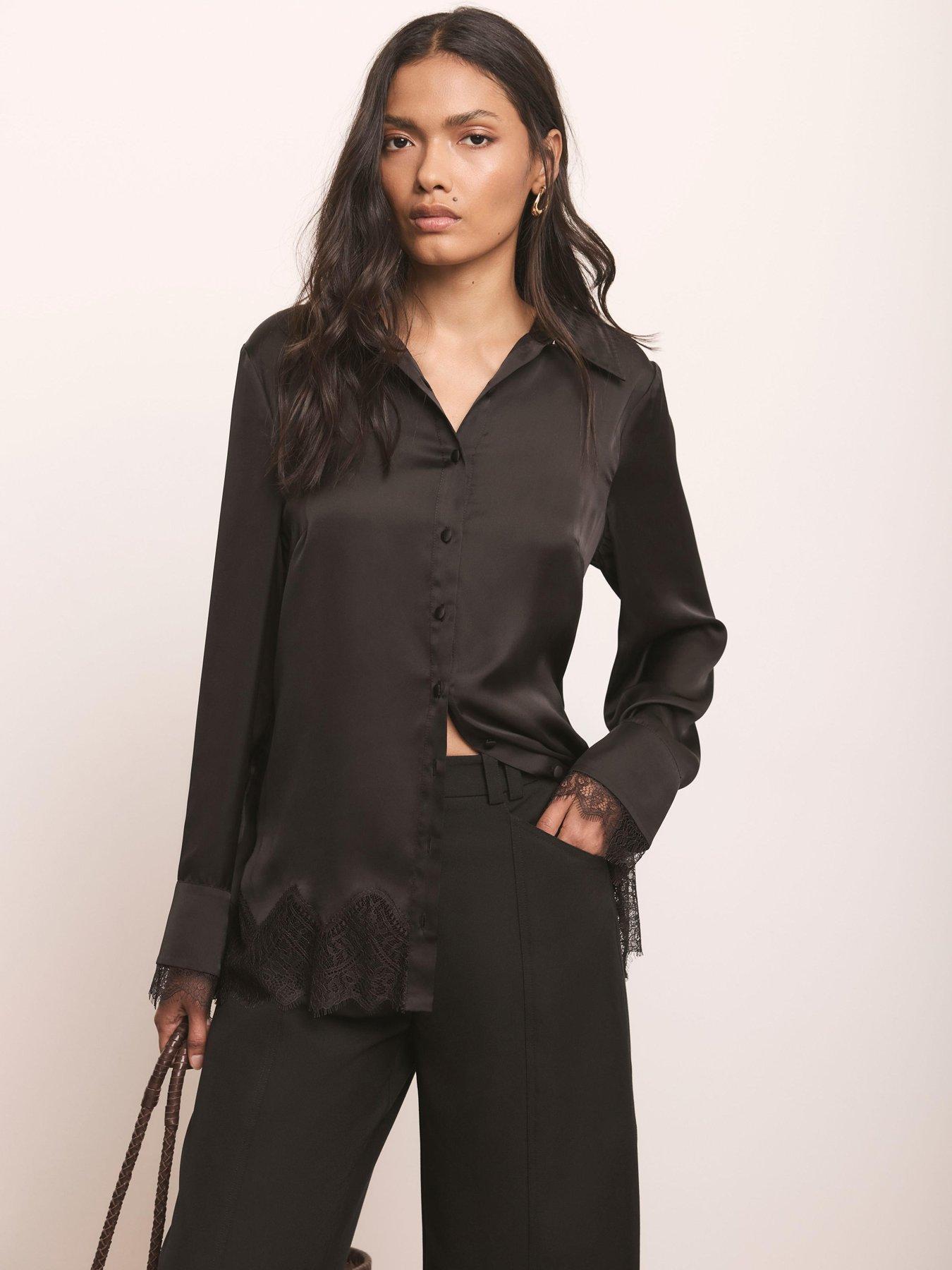 Mint Velvet Satin Lace Shirt - Black
