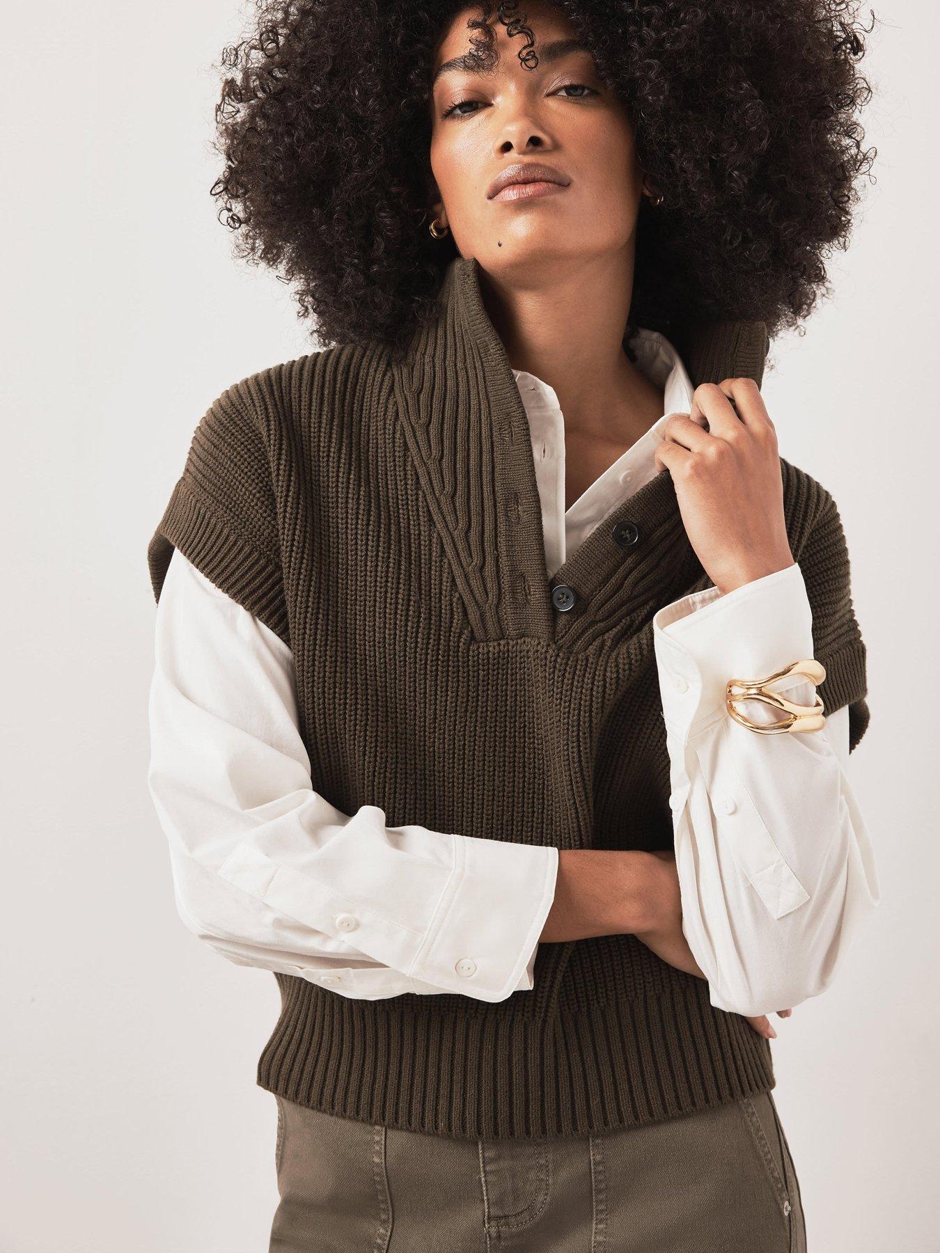 Mint Velvet Khaki Funnel Neck Rib Tabard