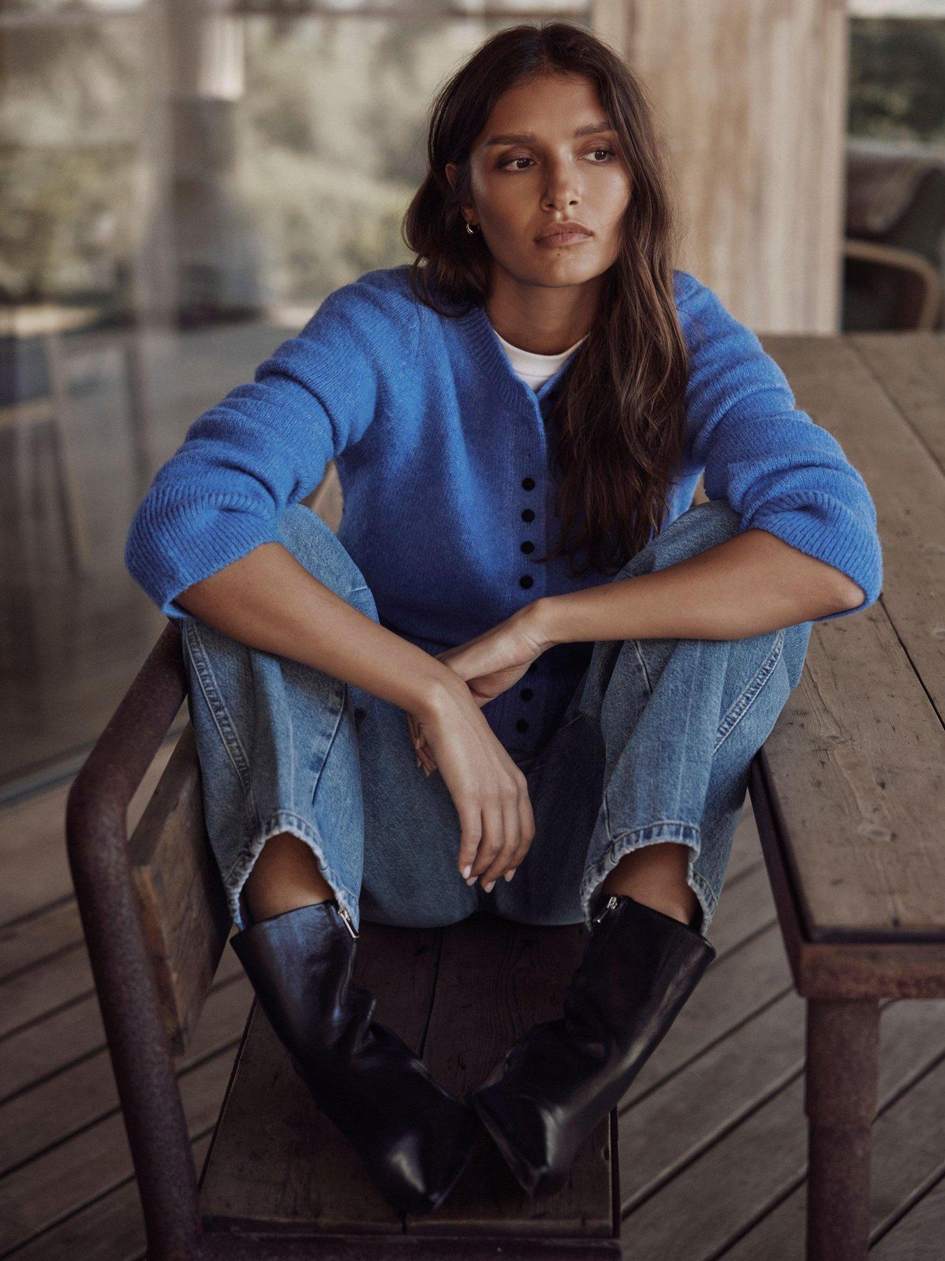 Image 4 of 6 of Mint Velvet Button Detail Cardigan - Blue