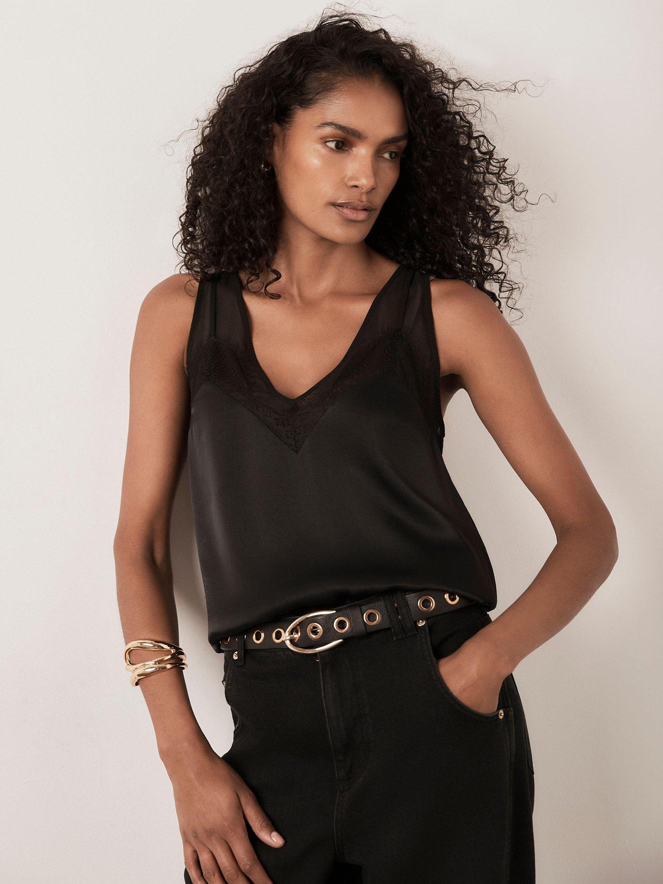 Mint Velvet Satin Lace Cami - Black