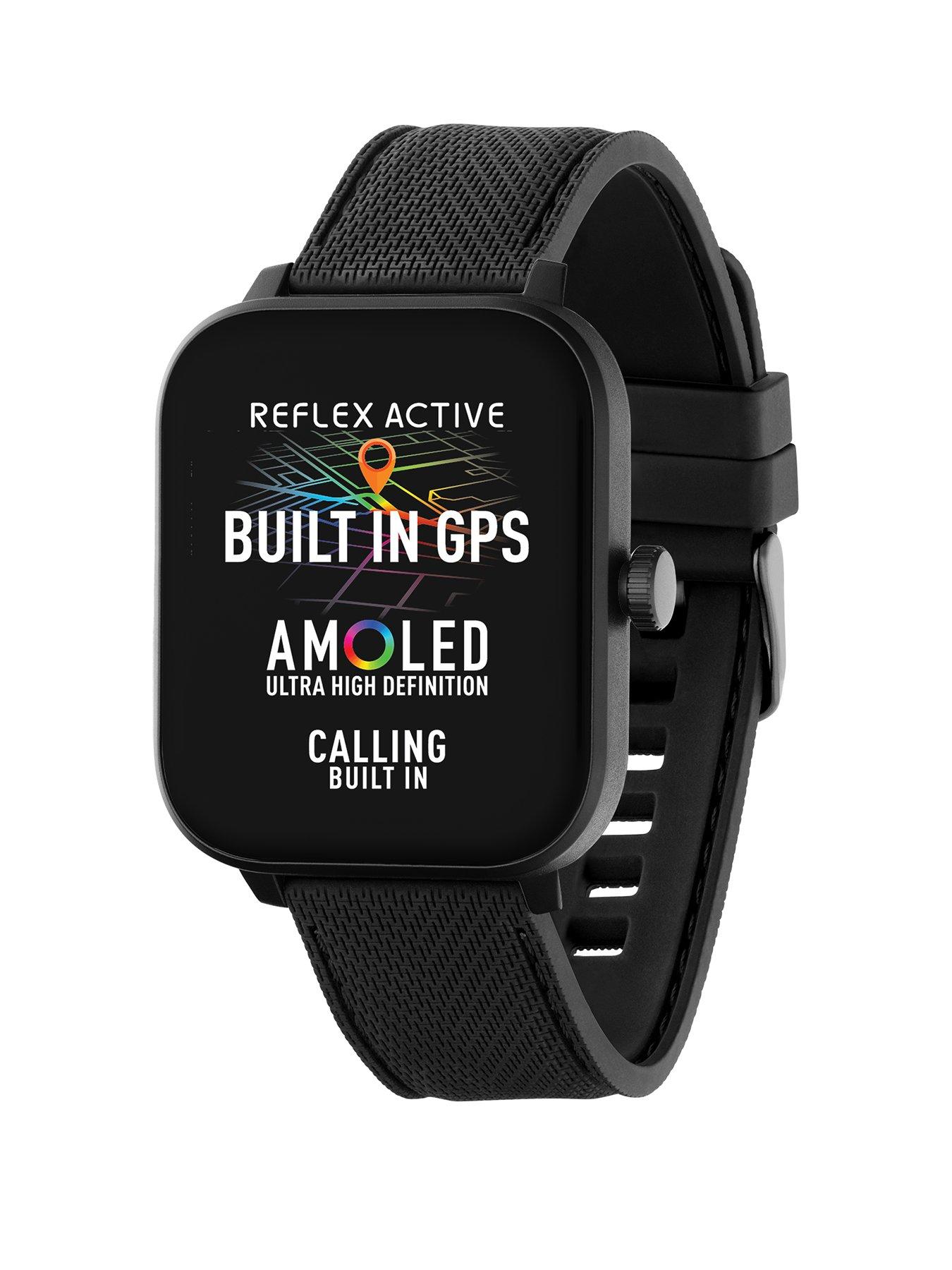 Image 1 of 6 of Reflex Mens Reflex Active Series 44 AMOLED GPS Calling Smartwatch - Black