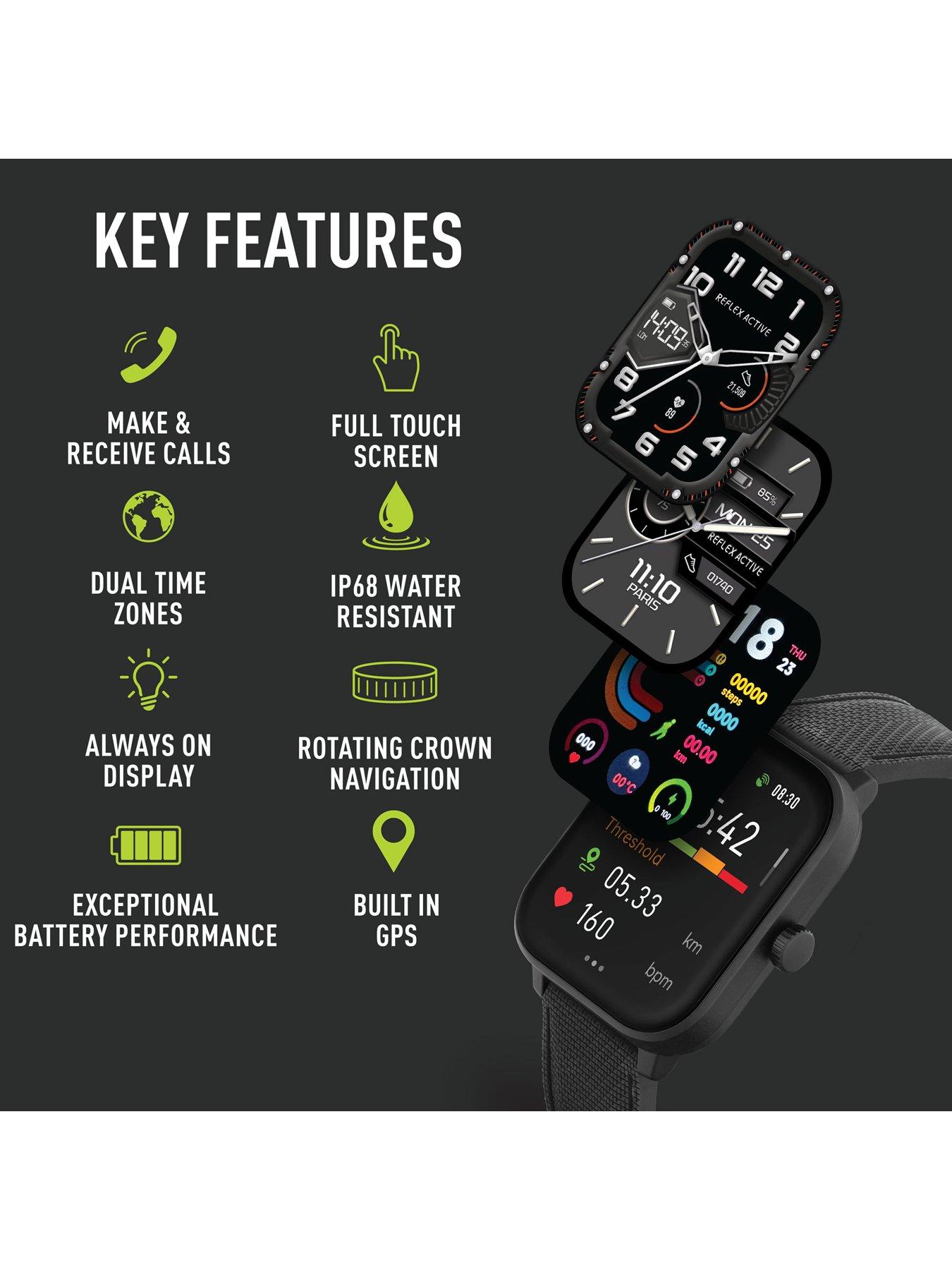 Image 2 of 6 of Reflex Mens Reflex Active Series 44 AMOLED GPS Calling Smartwatch - Black