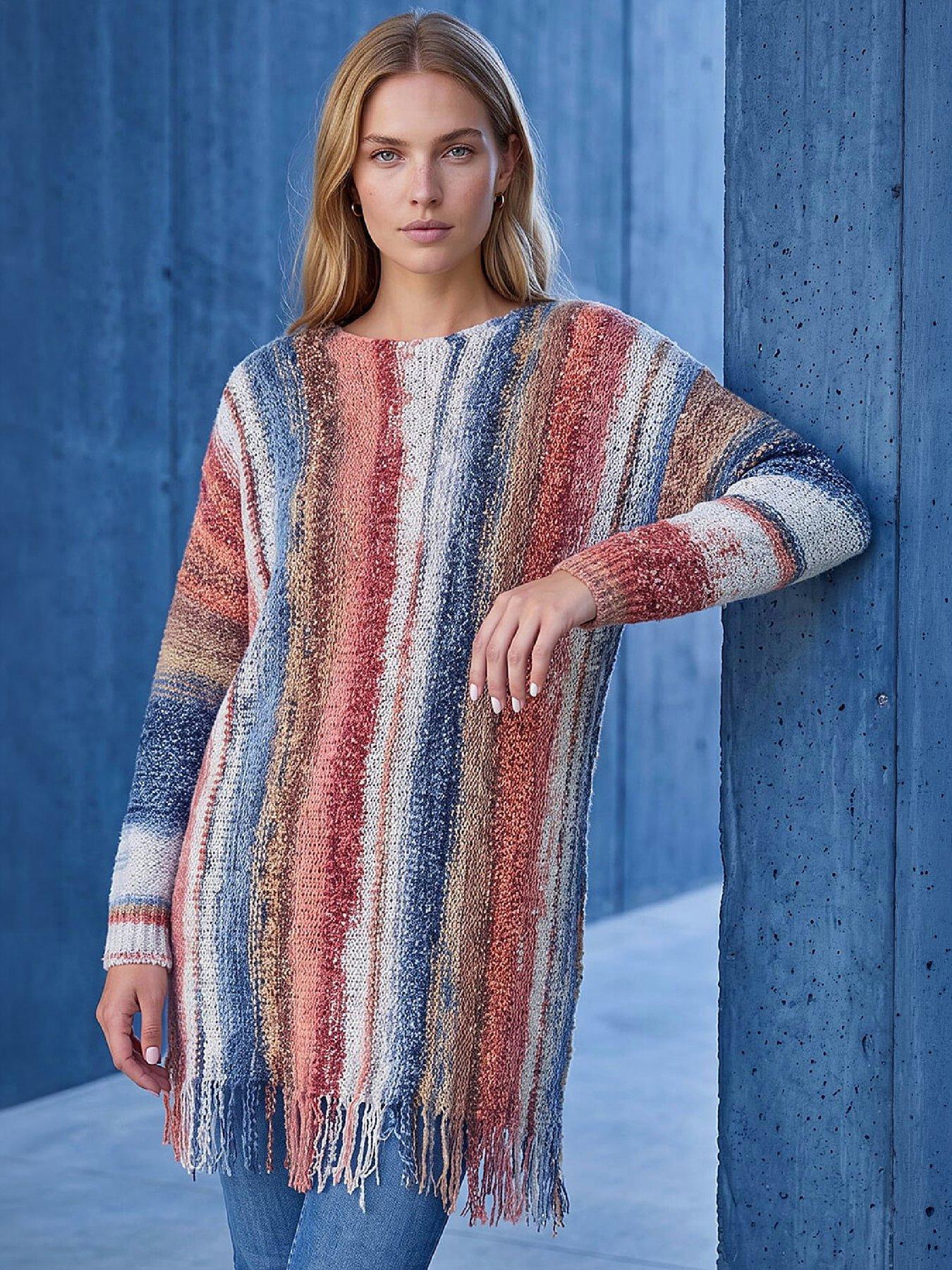 Image 1 of 4 of Roman Womens Boucle Fringe Relaxed Fit Cardigan - Orange