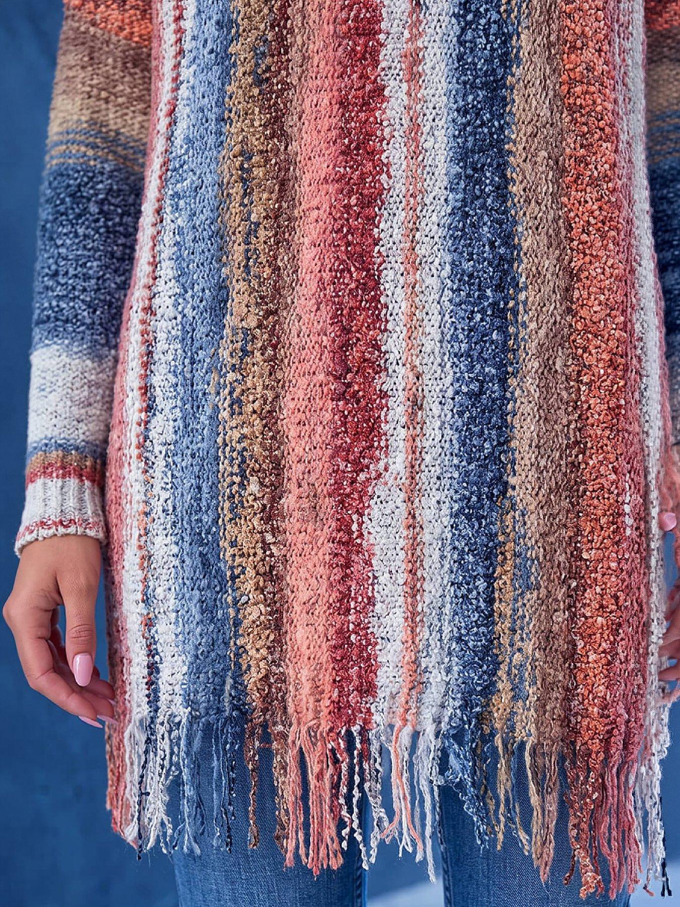 Image 2 of 4 of Roman Womens Boucle Fringe Relaxed Fit Cardigan - Orange