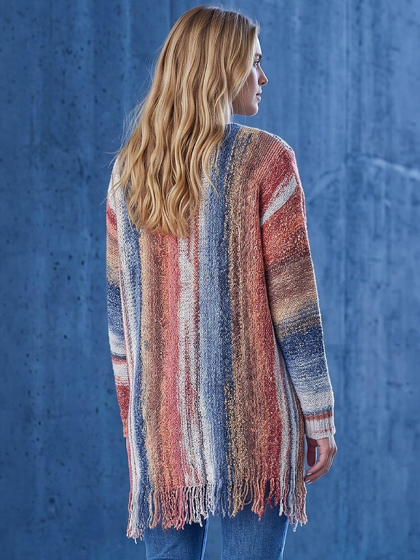 Image 3 of 4 of Roman Womens Boucle Fringe Relaxed Fit Cardigan - Orange
