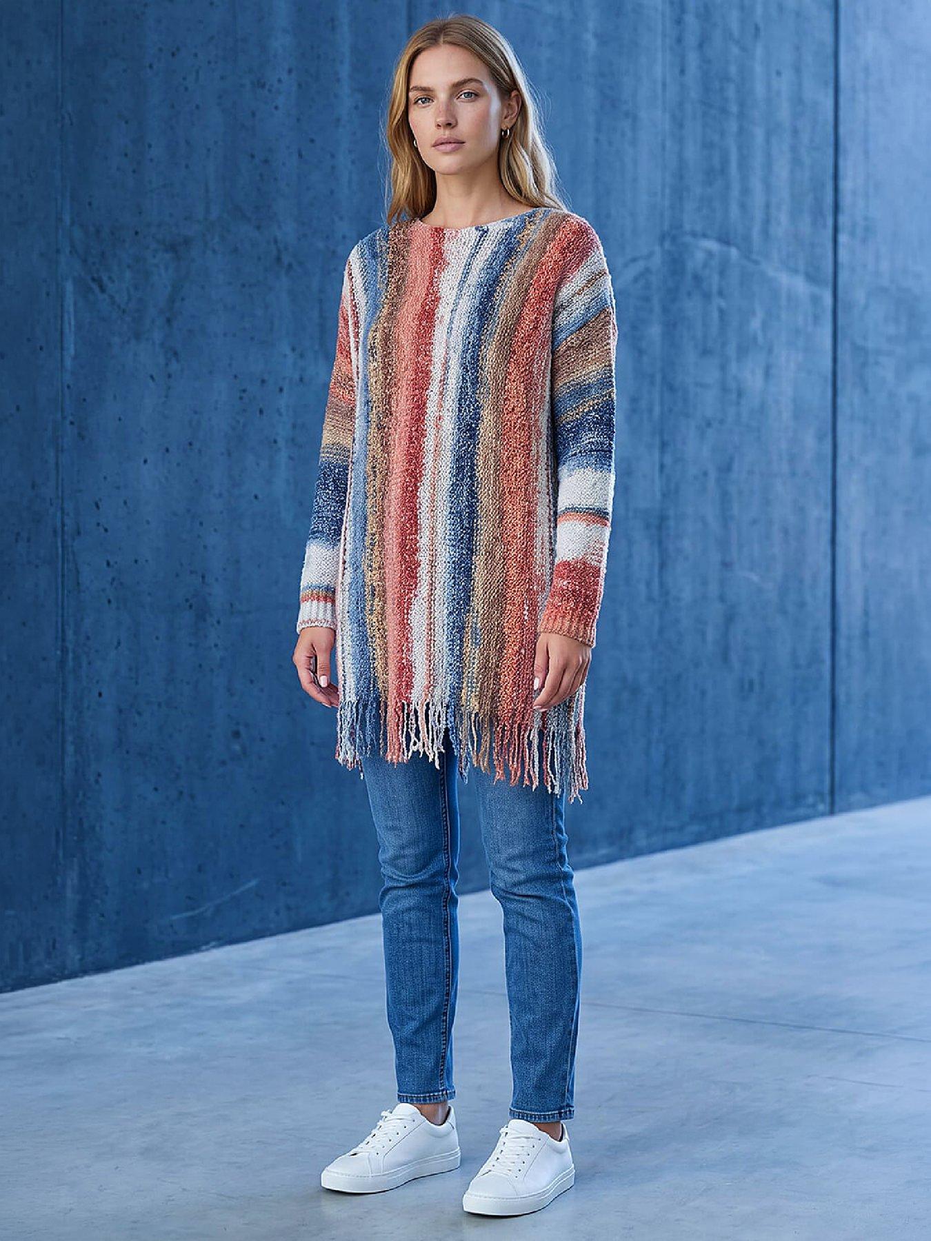 Image 4 of 4 of Roman Womens Boucle Fringe Relaxed Fit Cardigan - Orange