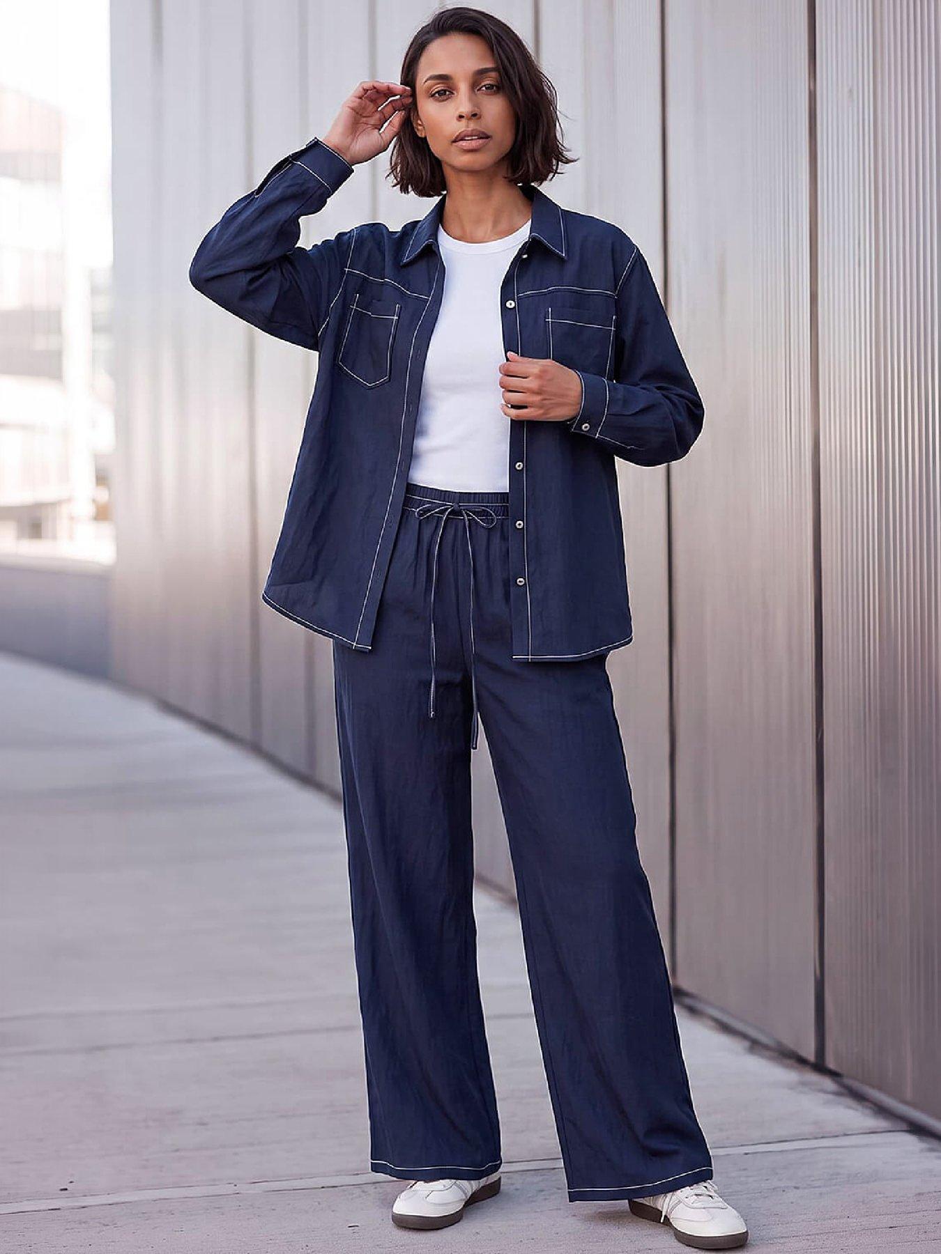 Image 2 of 4 of Roman Womens Oversized Stitch Detail Shirt - Blue