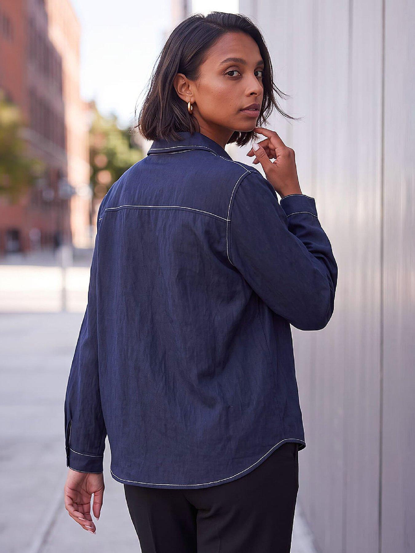 Image 3 of 4 of Roman Womens Oversized Stitch Detail Shirt - Blue