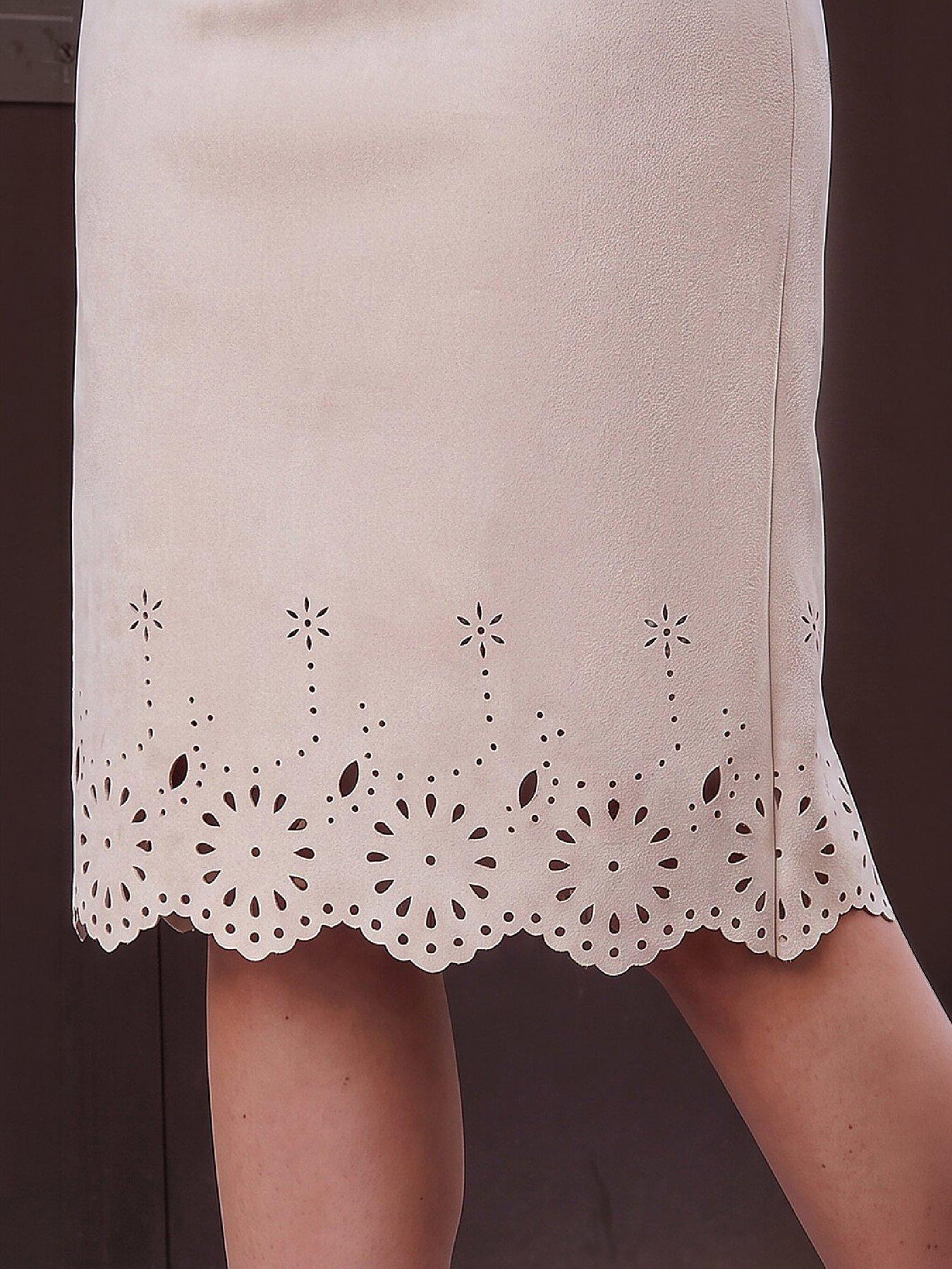 Image 2 of 4 of Roman Roman Womens Faux Suede Laser Cut Pencil Skirt - Cream