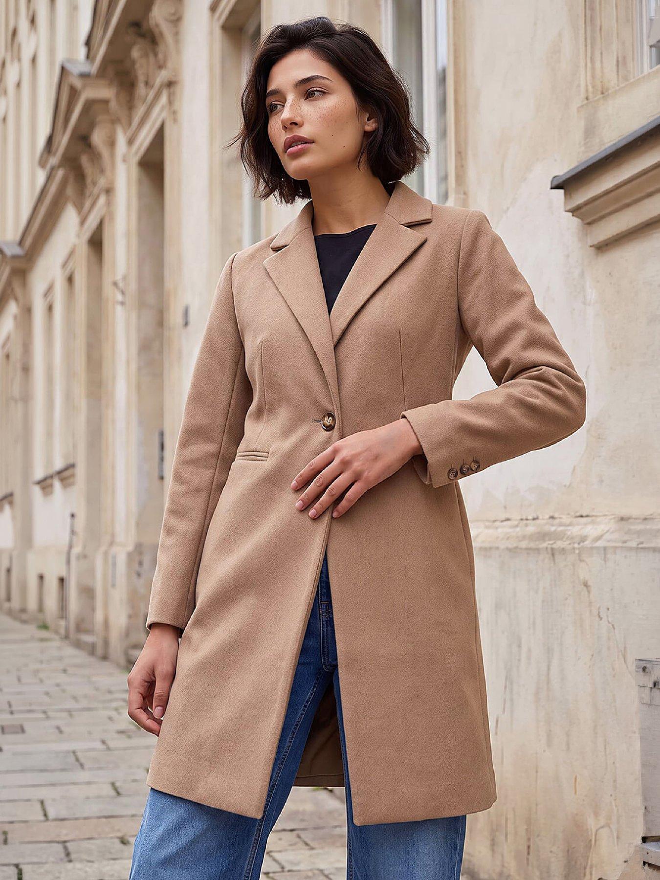 Image 1 of 4 of Roman Womens Petite Relaxed Fit Revere Coat - Cream