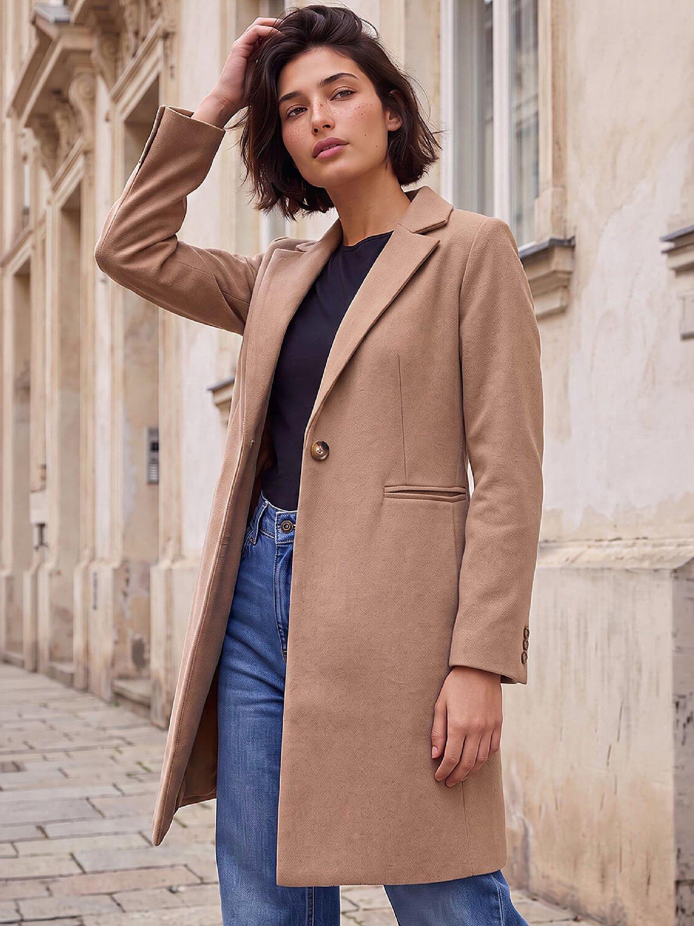 Image 4 of 4 of Roman Womens Petite Relaxed Fit Revere Coat - Cream