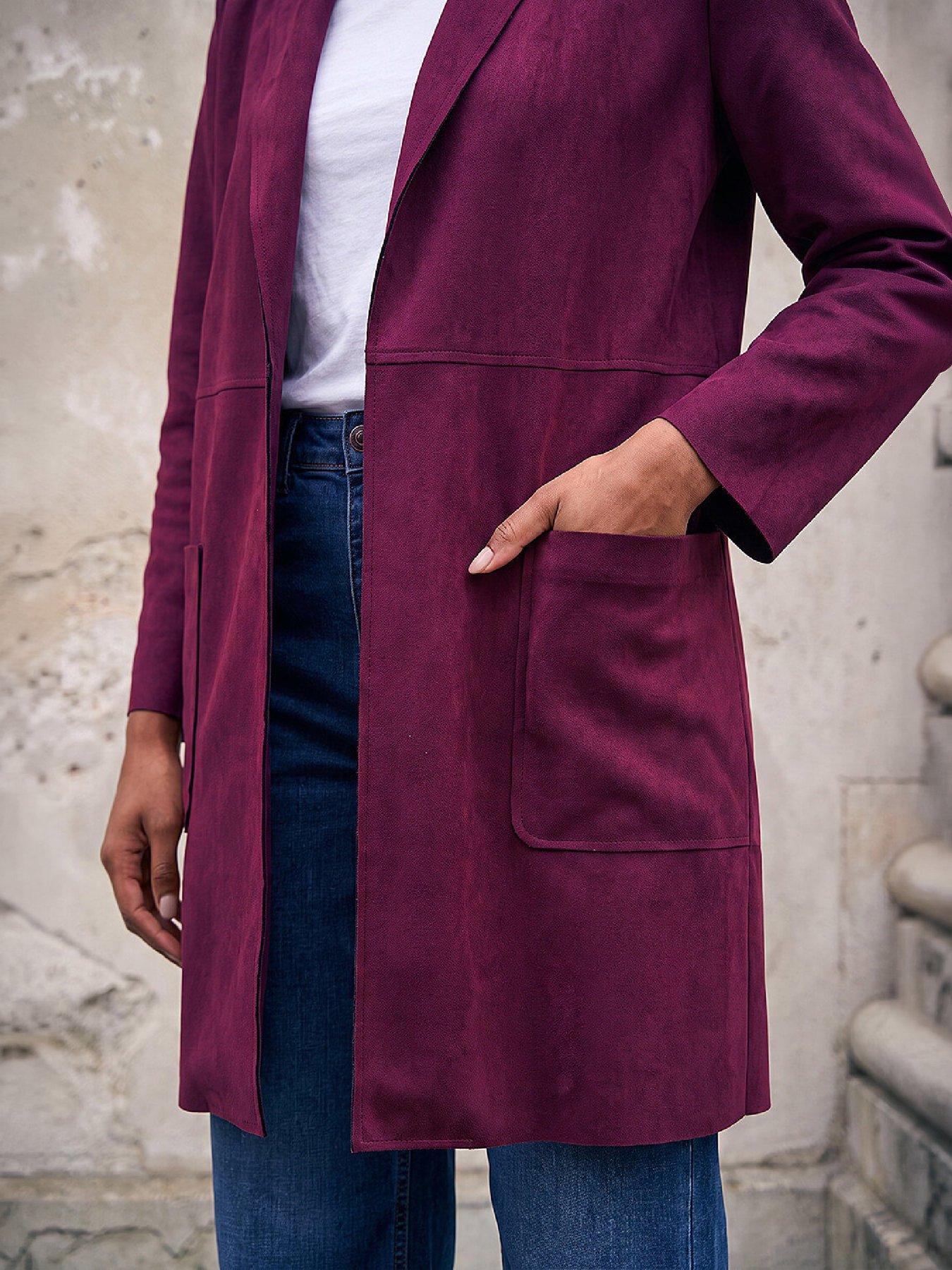 Image 2 of 4 of Roman Womens Petite Faux Suede Pocket Jacket - Wine