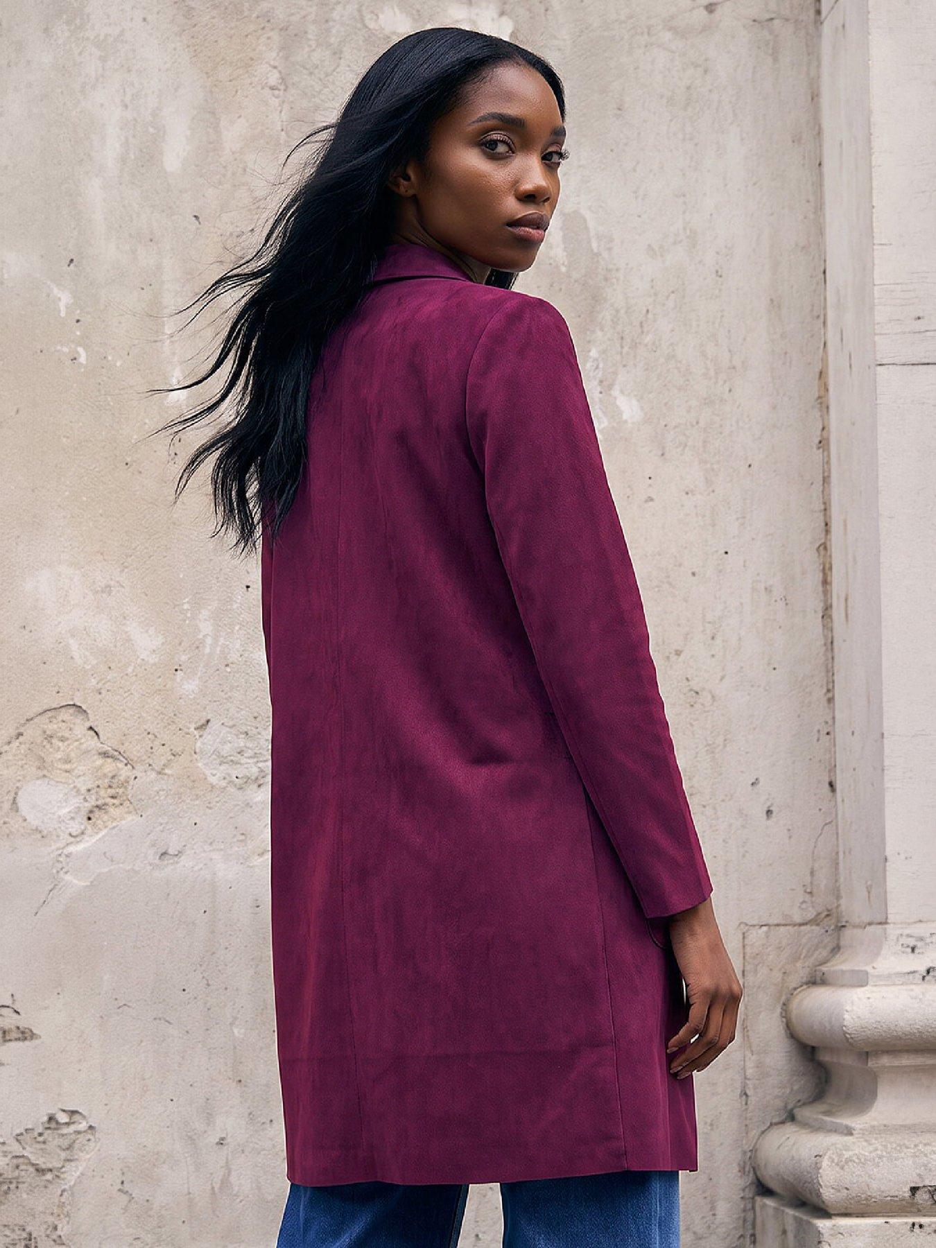 Image 3 of 4 of Roman Womens Petite Faux Suede Pocket Jacket - Wine