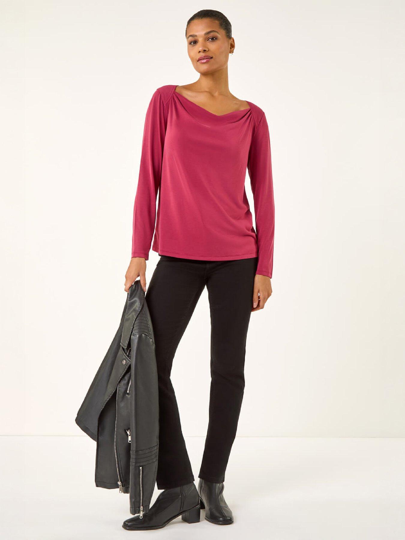 Image 1 of 4 of Roman Roman Womens Cowl Neck Premium Stretch Top - Red