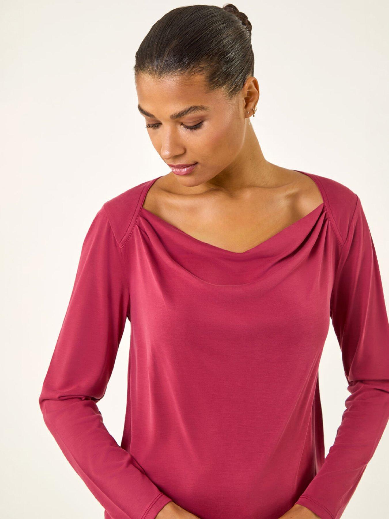 Image 2 of 4 of Roman Roman Womens Cowl Neck Premium Stretch Top - Red