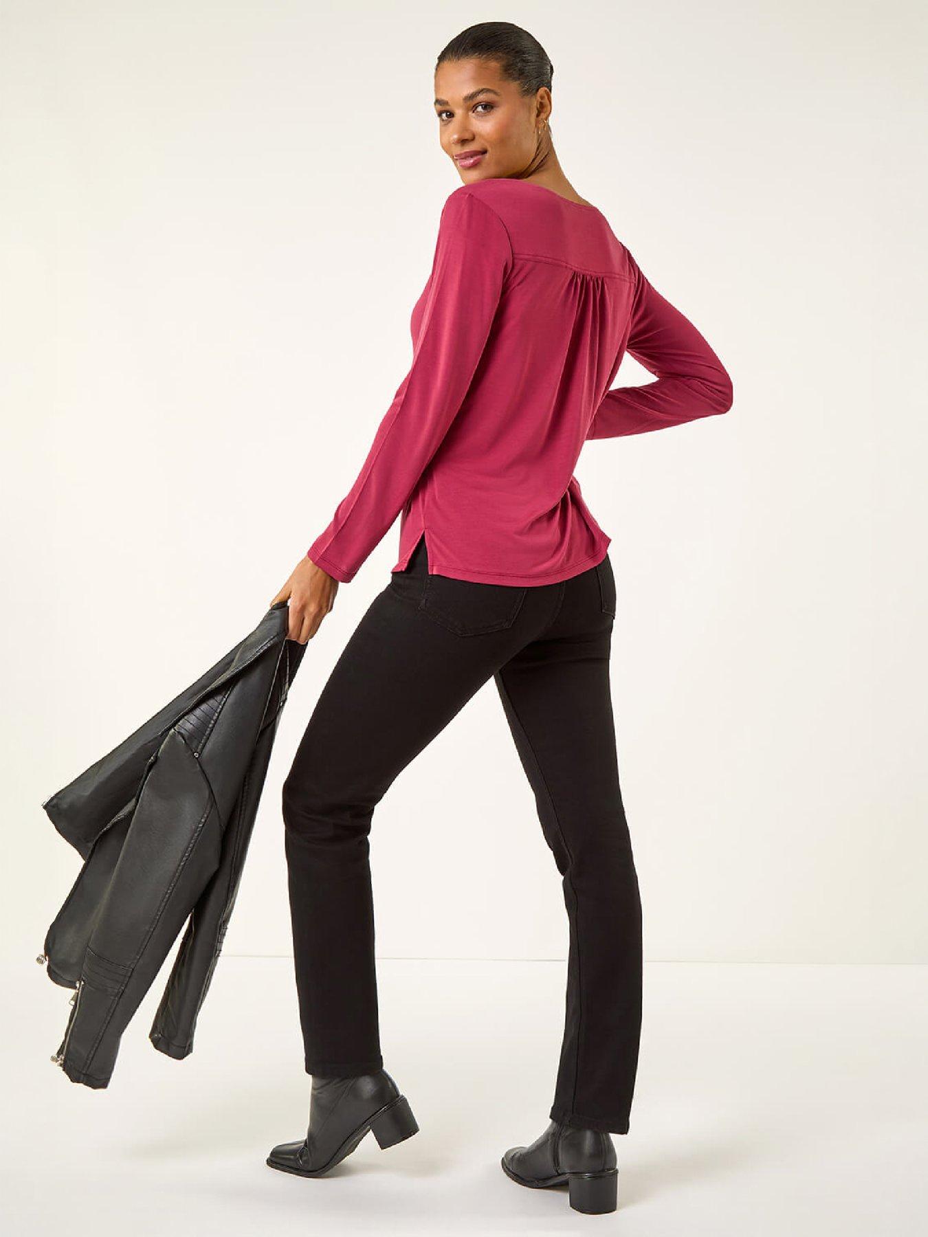 Image 3 of 4 of Roman Roman Womens Cowl Neck Premium Stretch Top - Red
