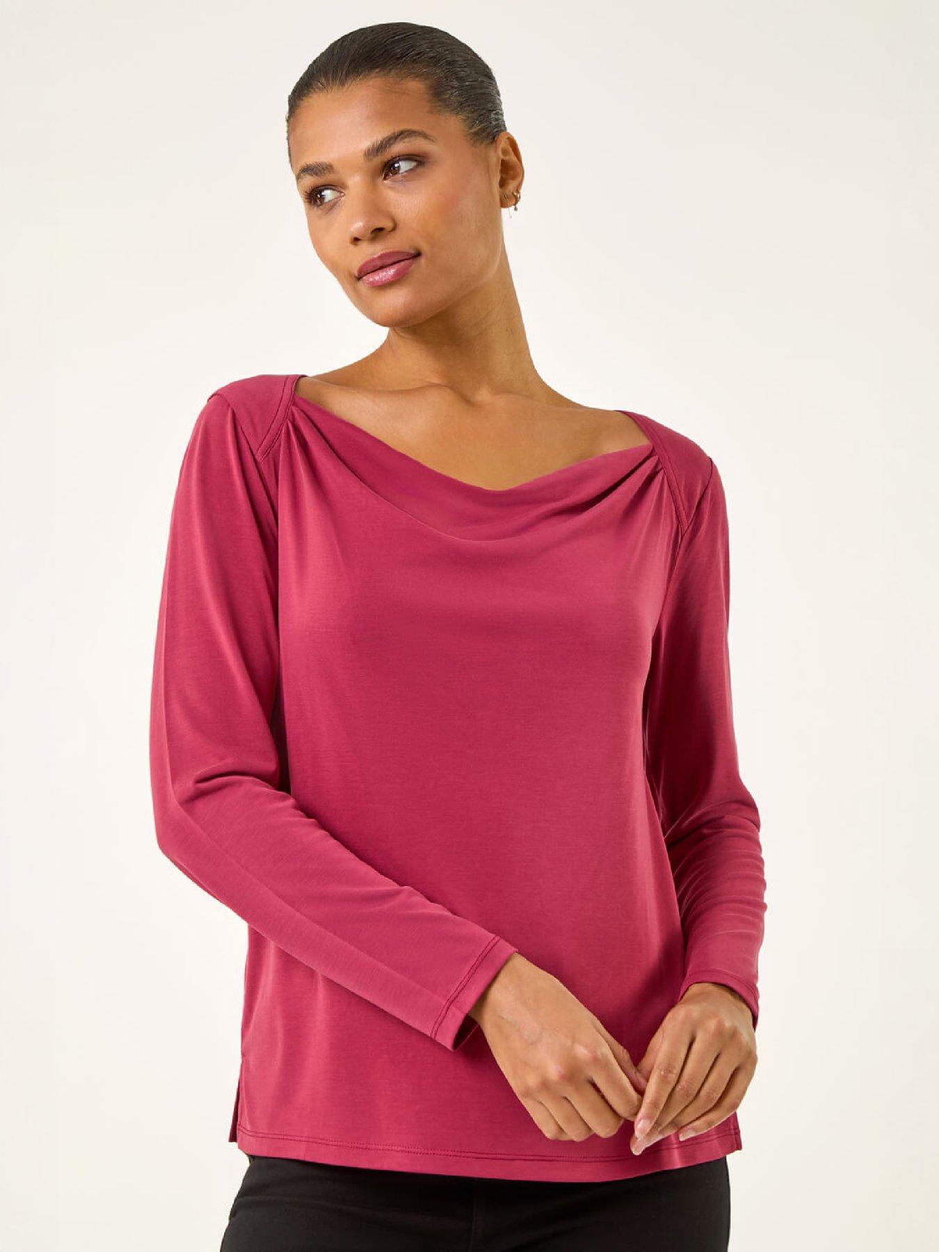 Image 4 of 4 of Roman Roman Womens Cowl Neck Premium Stretch Top - Red