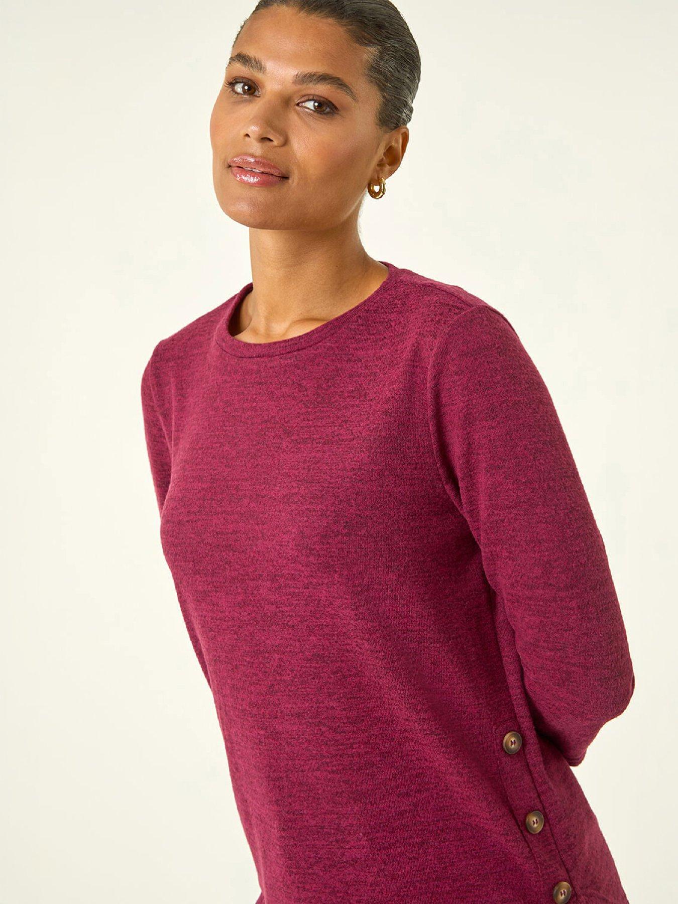 Image 2 of 4 of Roman Womens Curved Hem Stretch 3/4 Sleeve Blouse - Purple