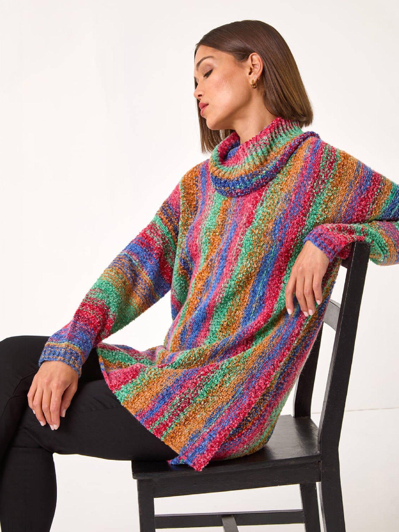 Image 1 of 4 of Roman Womens Boucle Stripe Cowl Neck Longline Jumper - Multi