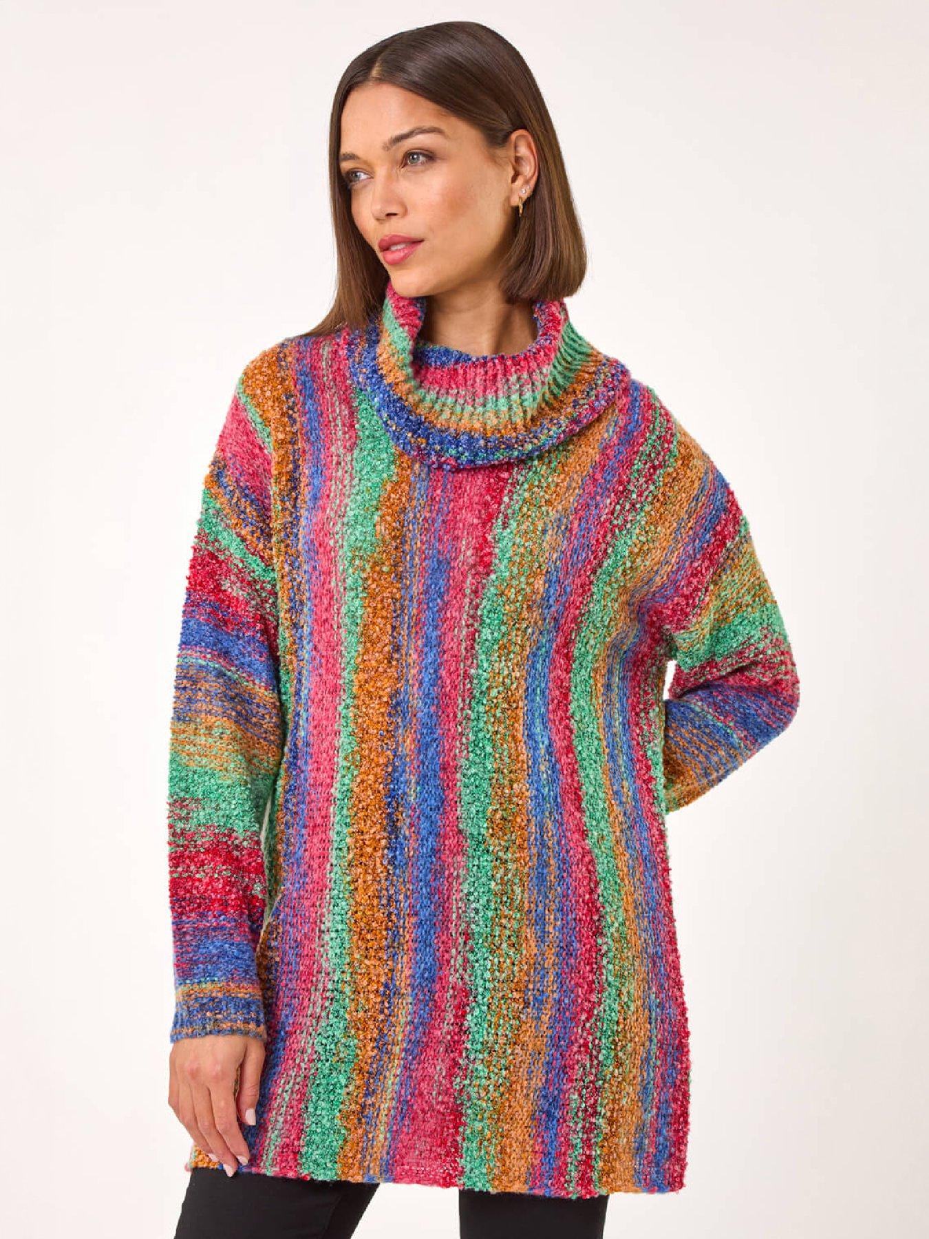 Image 2 of 4 of Roman Womens Boucle Stripe Cowl Neck Longline Jumper - Multi