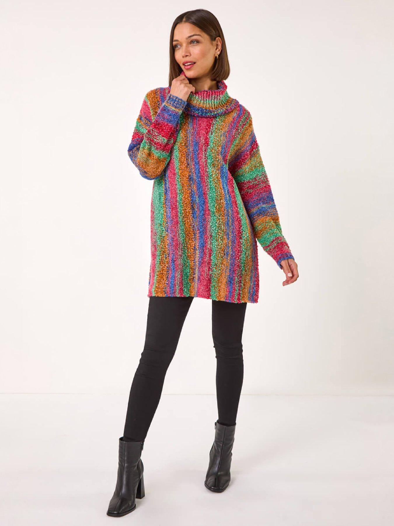 Image 4 of 4 of Roman Womens Boucle Stripe Cowl Neck Longline Jumper - Multi