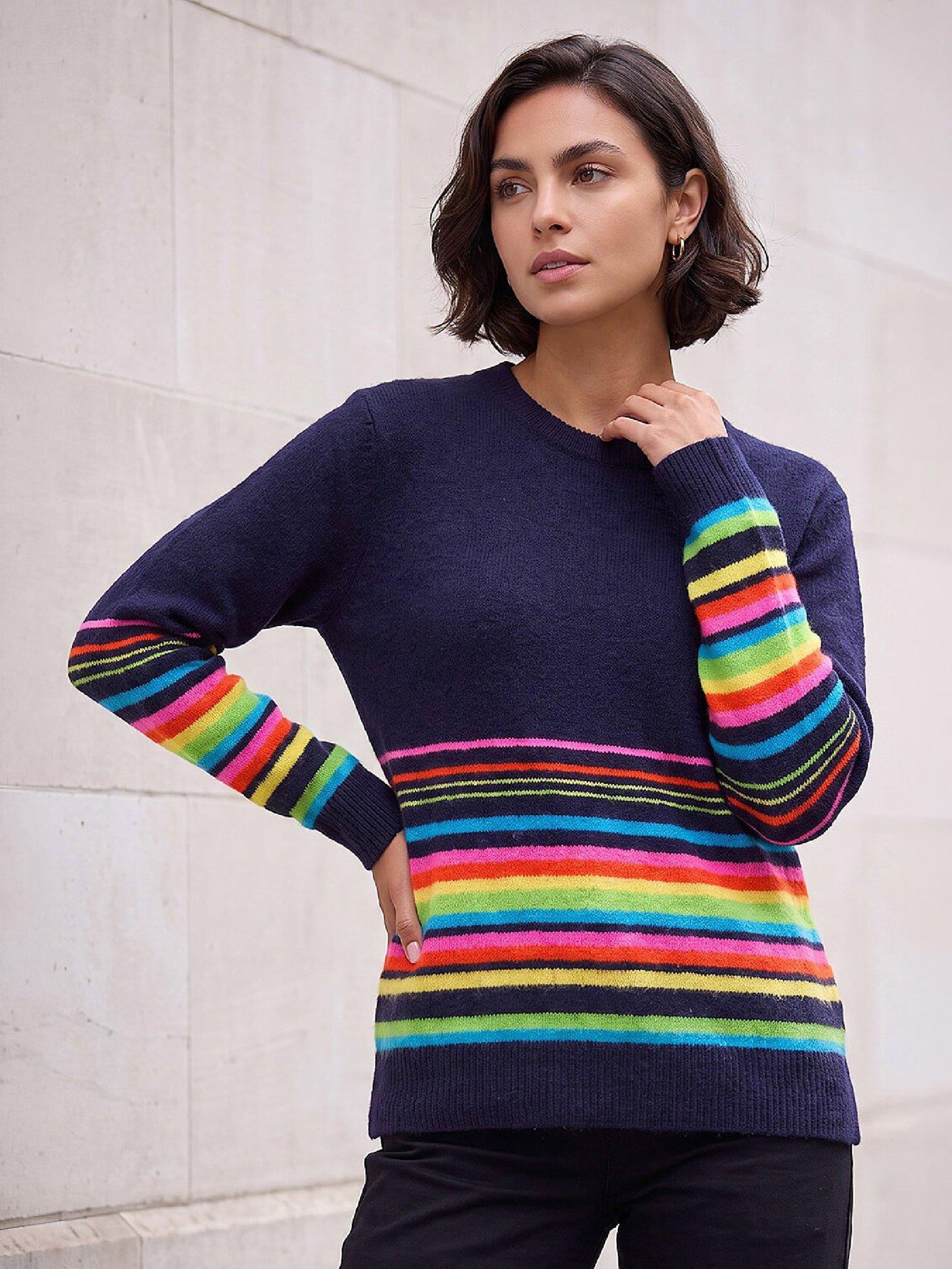 Image 1 of 4 of Roman Womens Border Stripe Scarf Detail Jumper - Multi