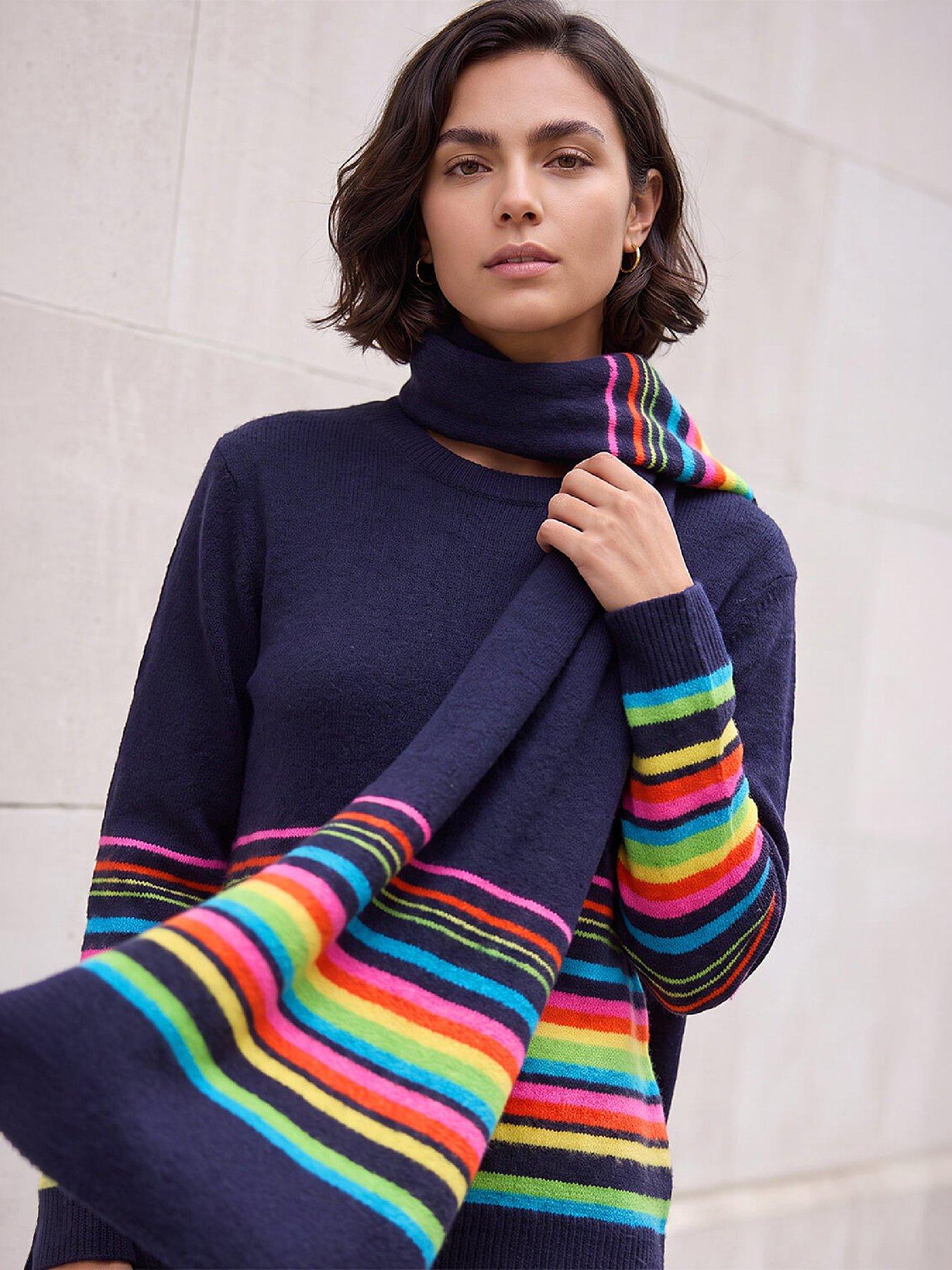 Image 4 of 4 of Roman Womens Border Stripe Scarf Detail Jumper - Multi