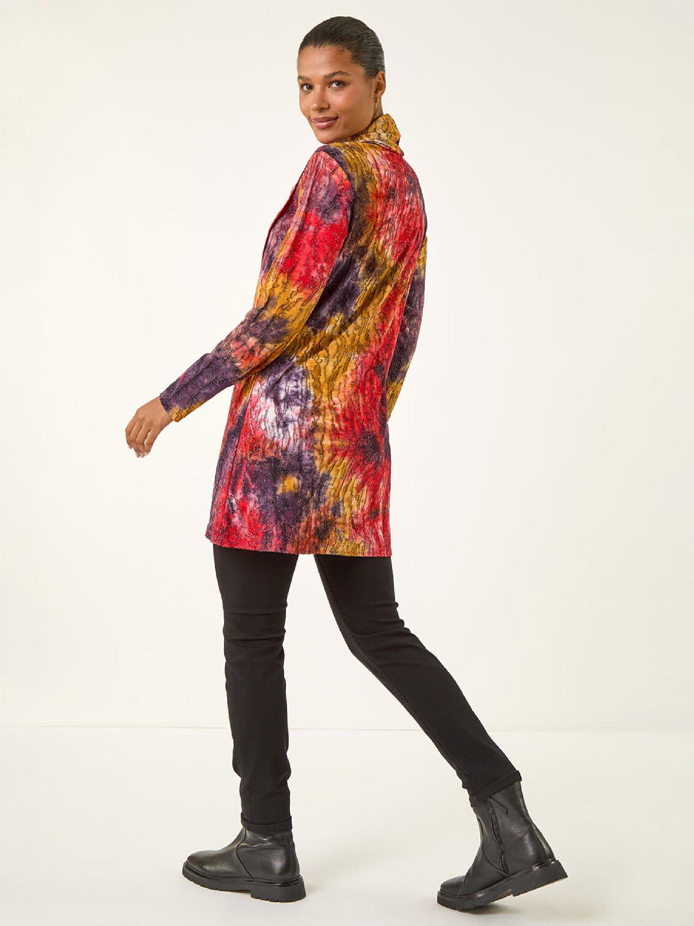 Image 3 of 4 of Roman Womens Textured Burnout Cowl Neck Long Sleeve Top - Red