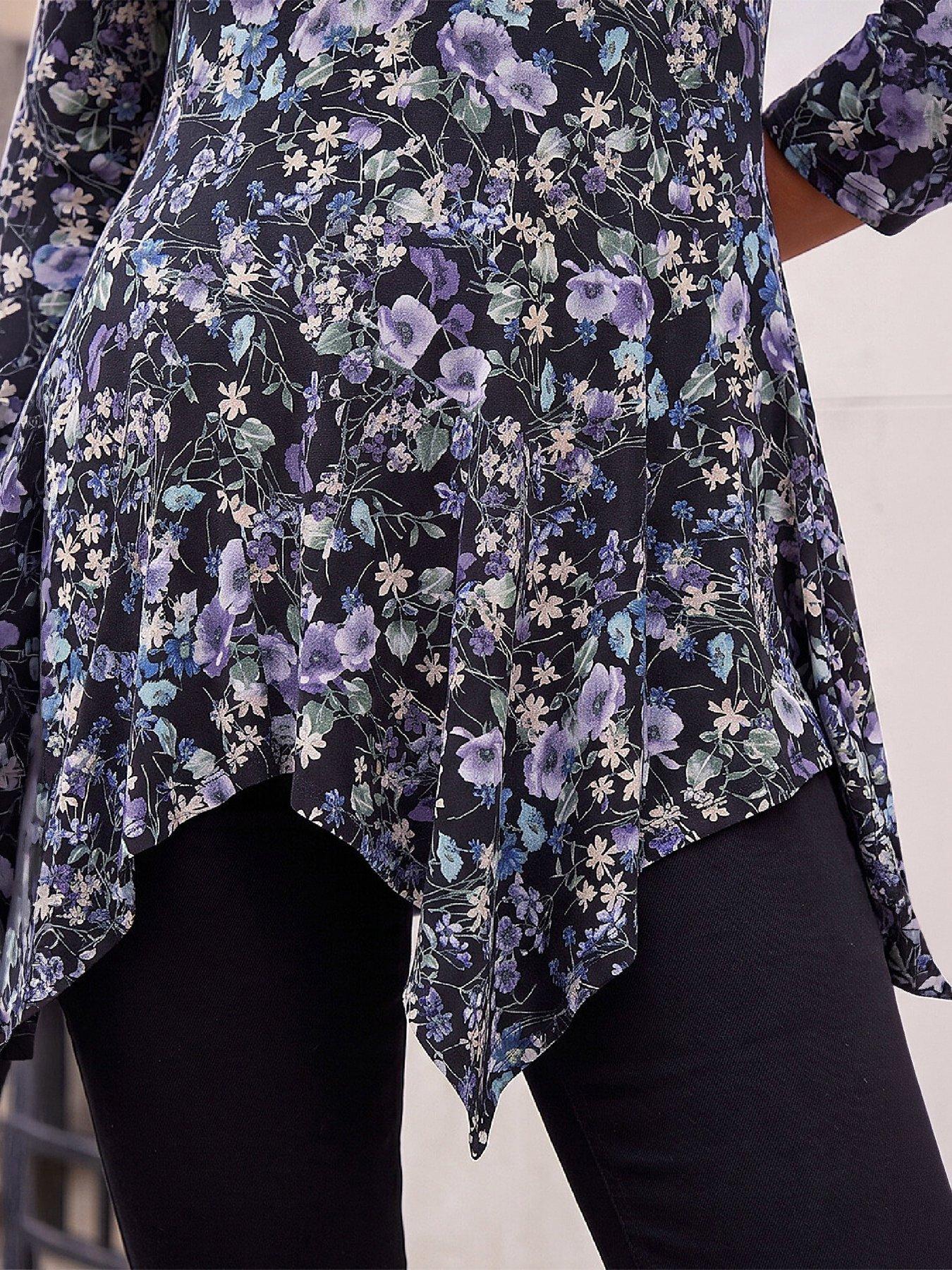 Image 2 of 4 of Roman Roman Womens Floral Print Asymmetric Stretch Blouse - Multi