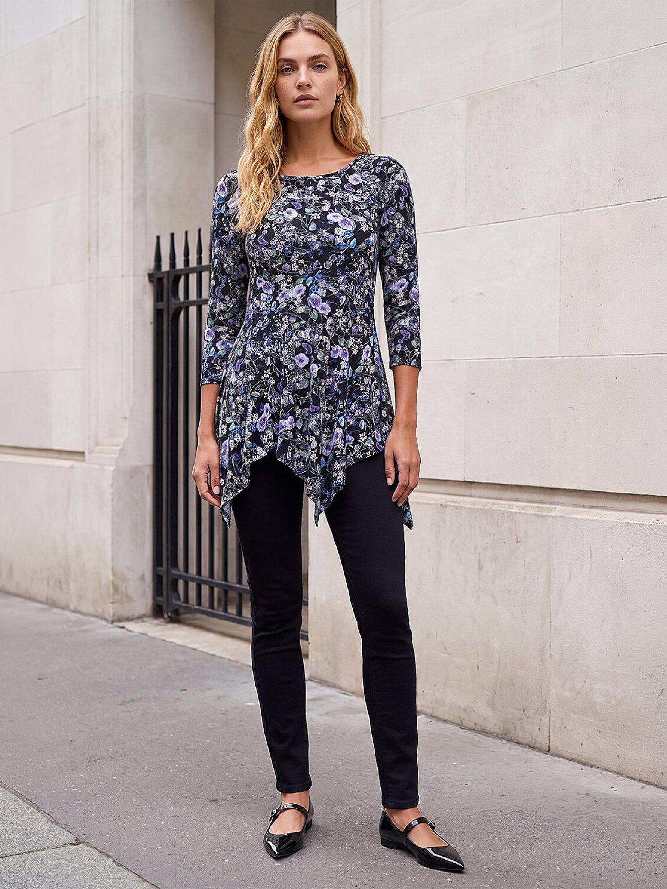 Image 4 of 4 of Roman Roman Womens Floral Print Asymmetric Stretch Blouse - Multi