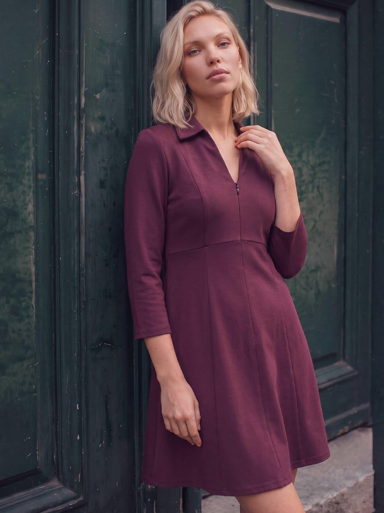 Image 1 of 4 of Roman Roman Petite Zip Front Dress - Red