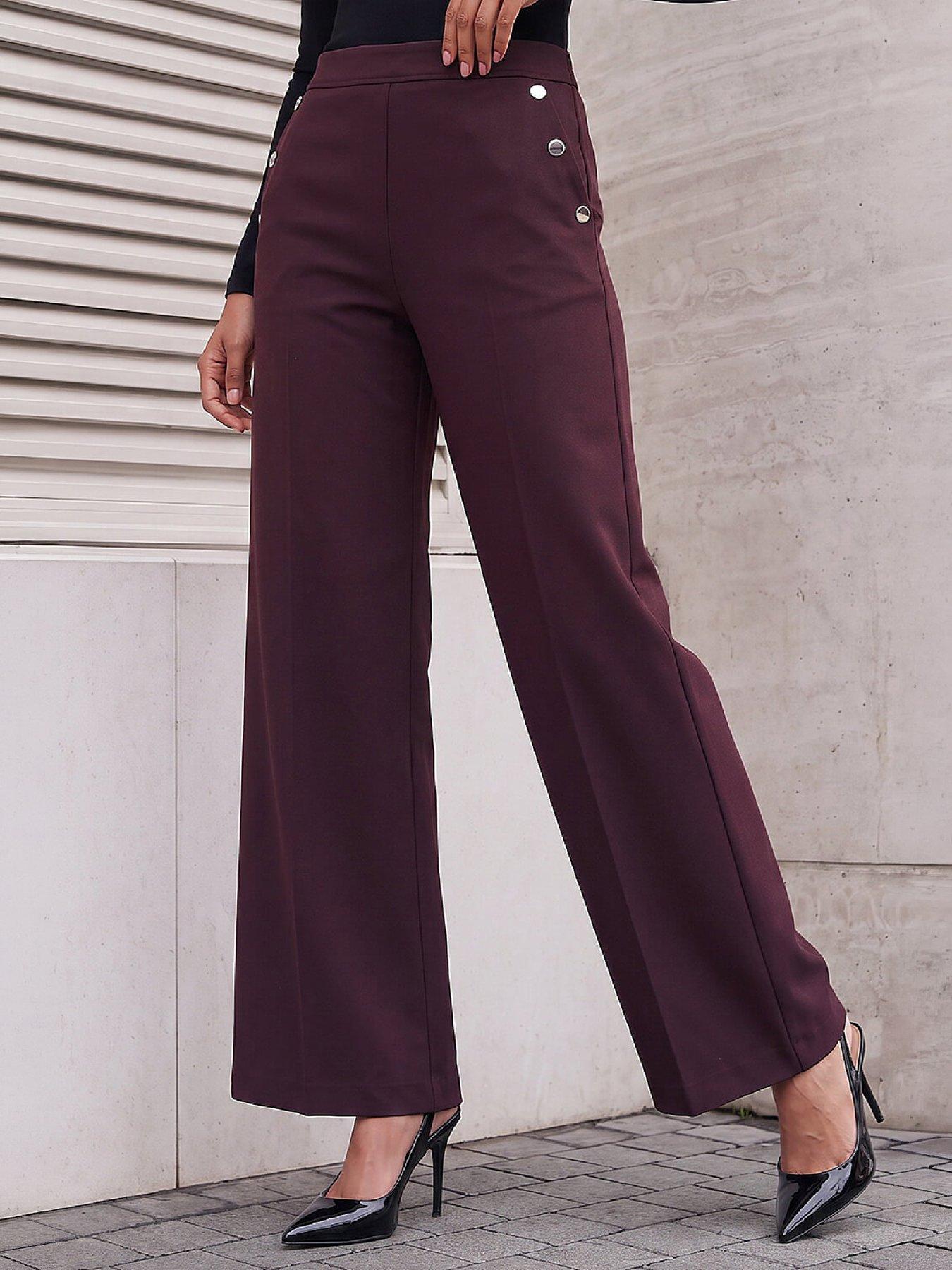 Image 1 of 4 of Roman Roman Womens Button Pocket Full Length Trousers - Red