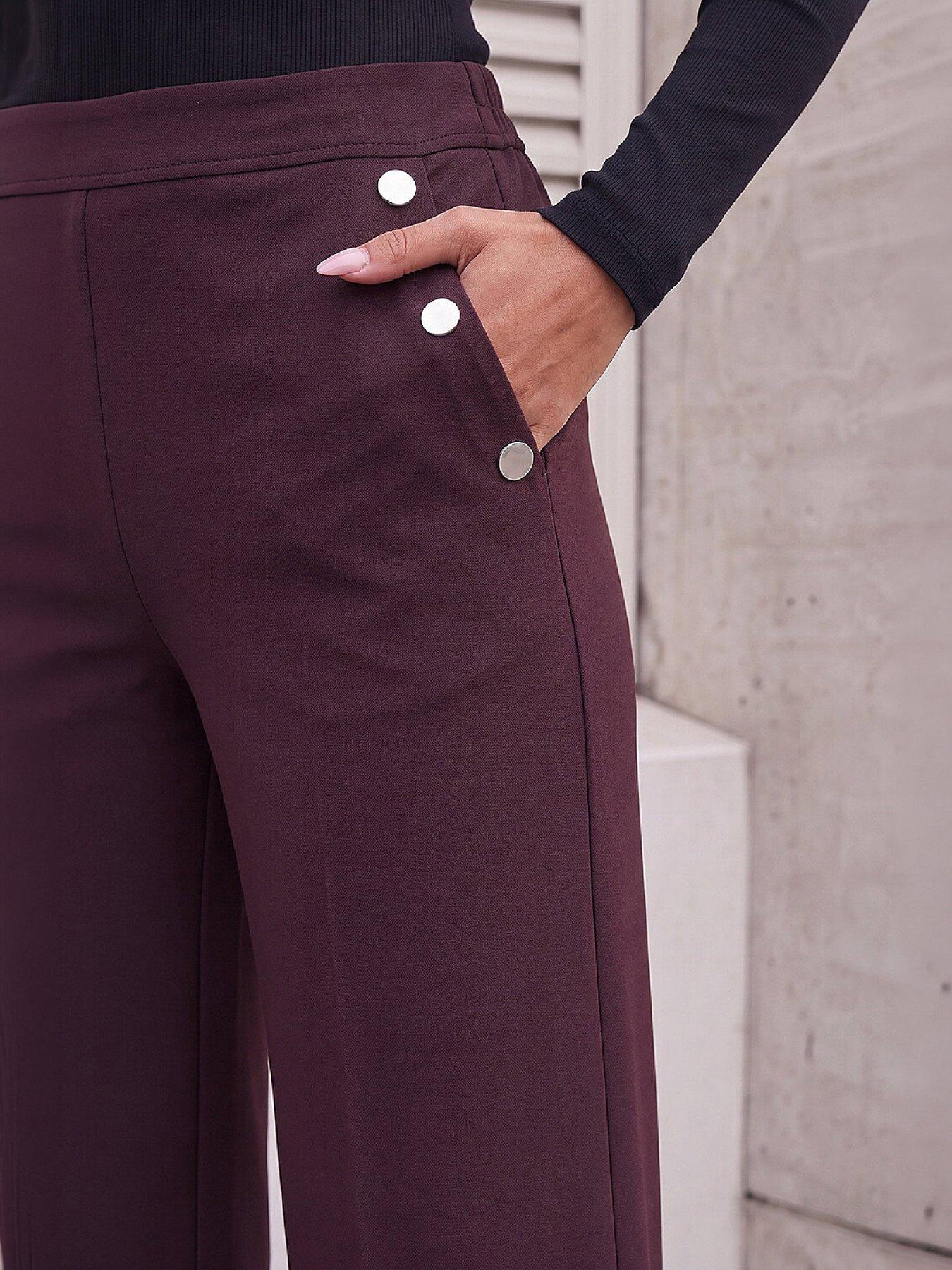 Image 2 of 4 of Roman Roman Womens Button Pocket Full Length Trousers - Red