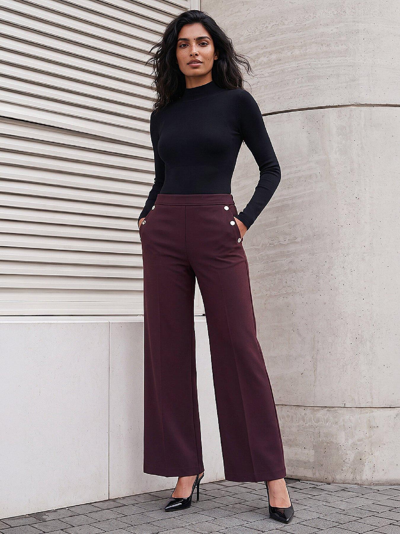 Image 3 of 4 of Roman Roman Womens Button Pocket Full Length Trousers - Red