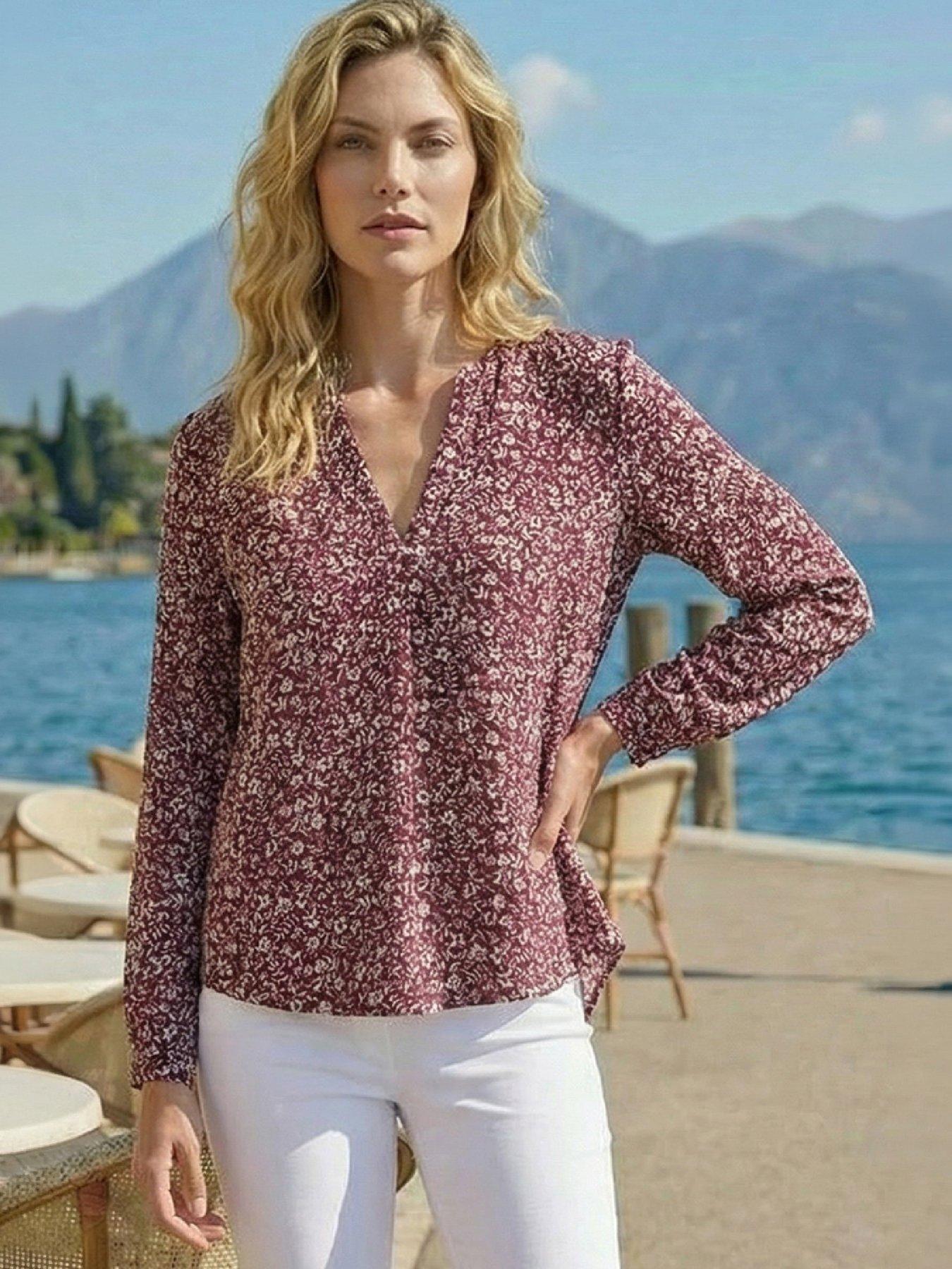 Image 1 of 3 of Roman Roman Womens Printed Notch Neck Shirt - Red