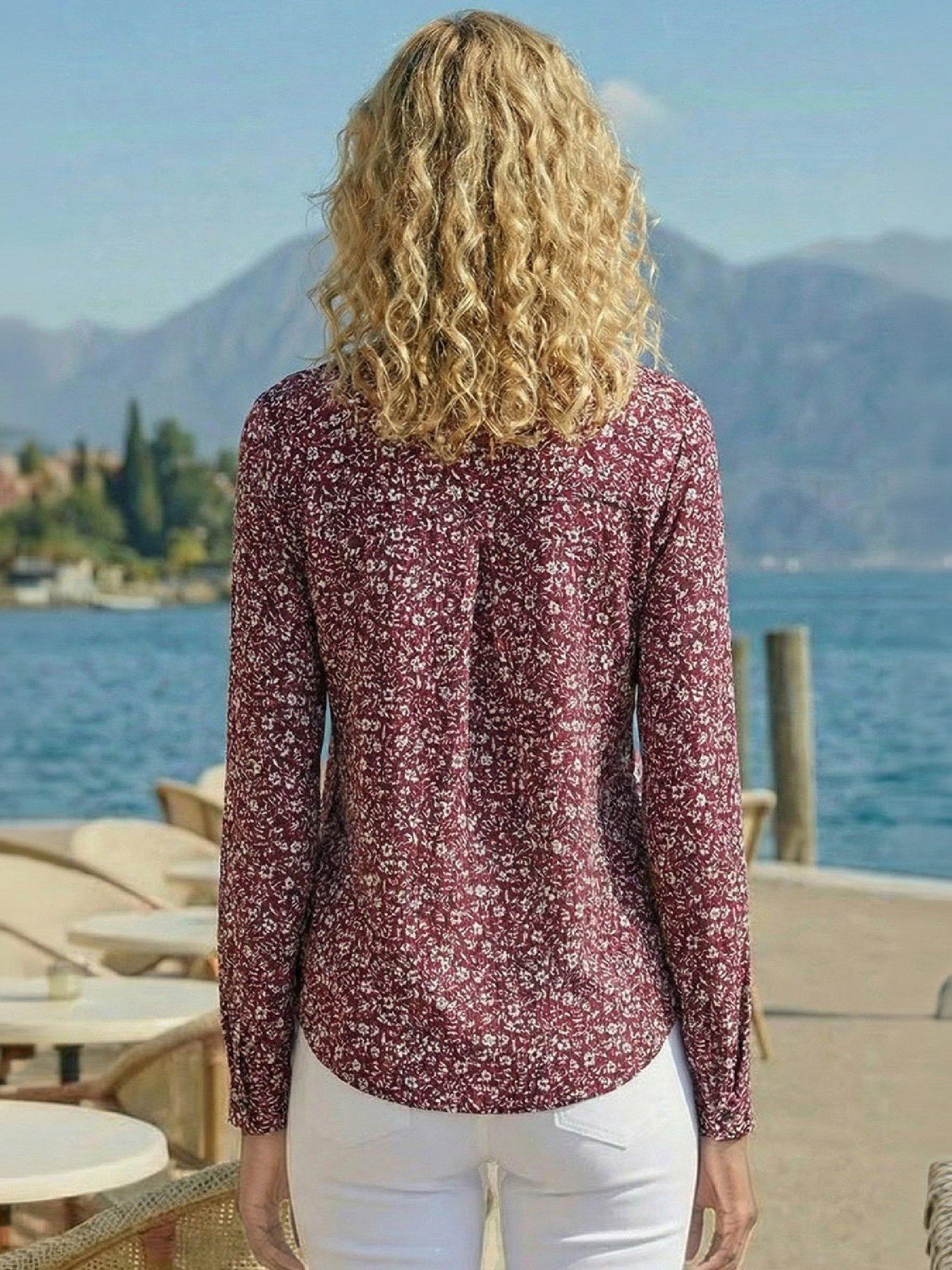 Image 2 of 3 of Roman Roman Womens Printed Notch Neck Shirt - Red