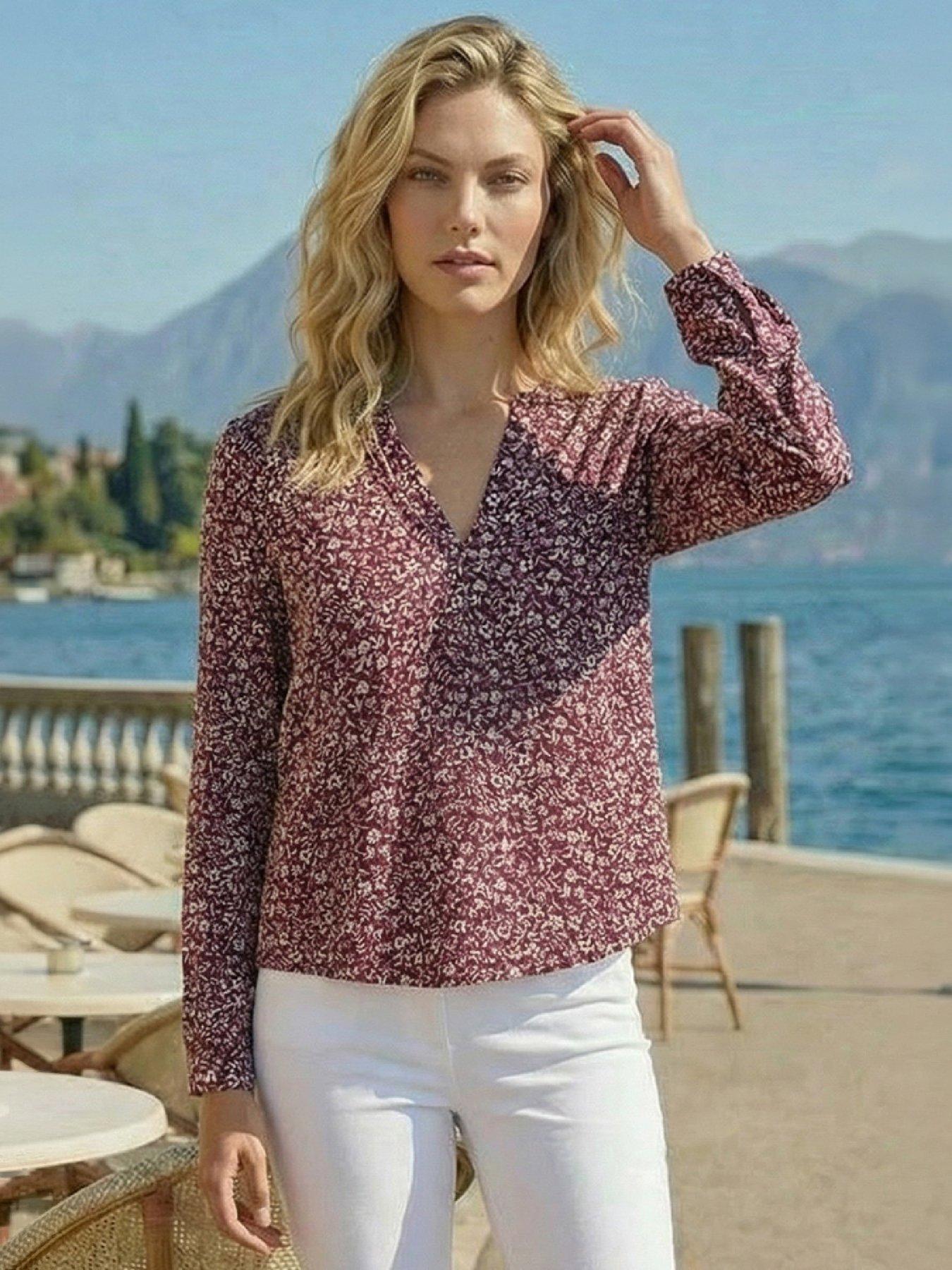 Image 3 of 3 of Roman Roman Womens Printed Notch Neck Shirt - Red