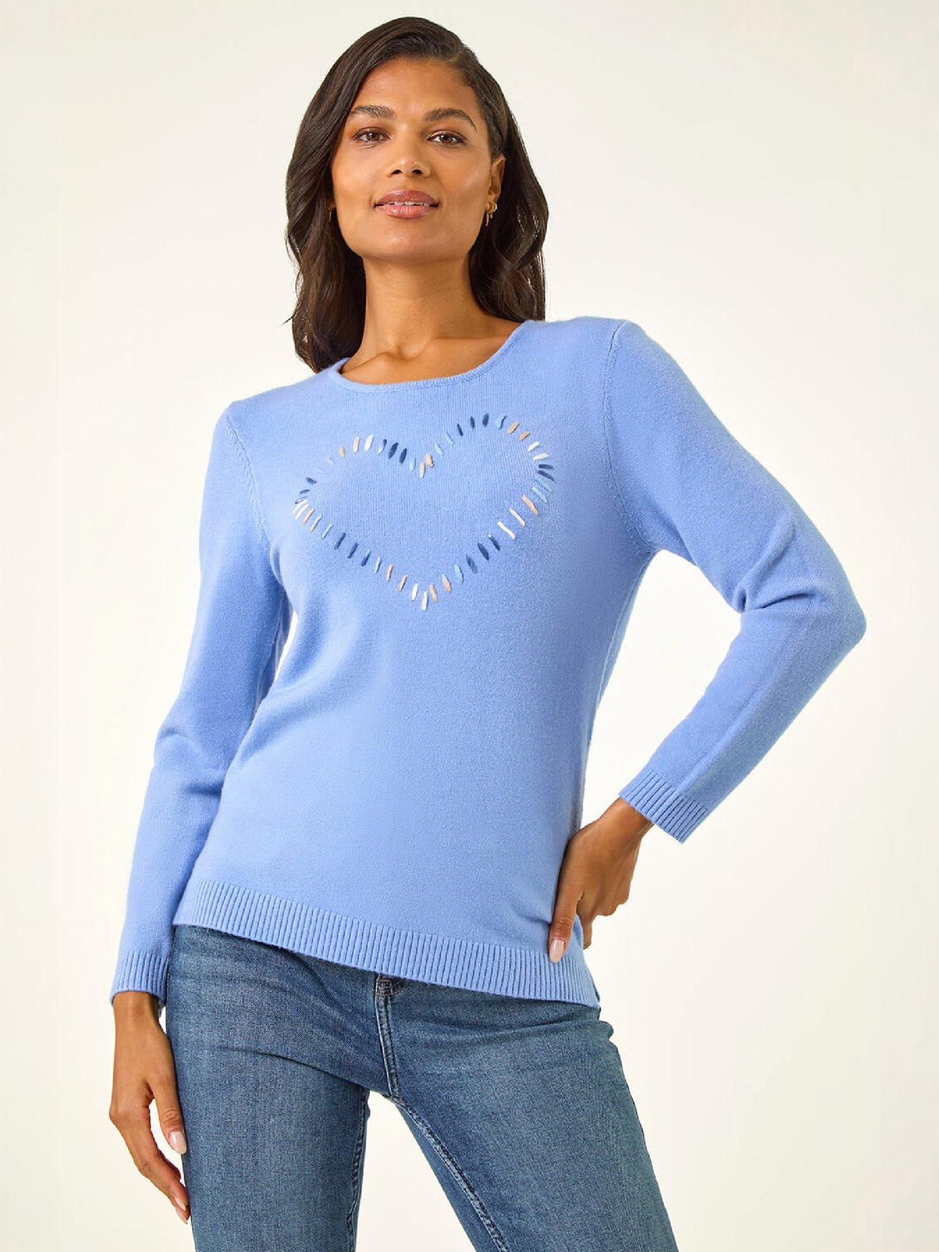 Image 4 of 4 of Roman Womens Heart Stitch Ribbed Hem Jumper - Blue